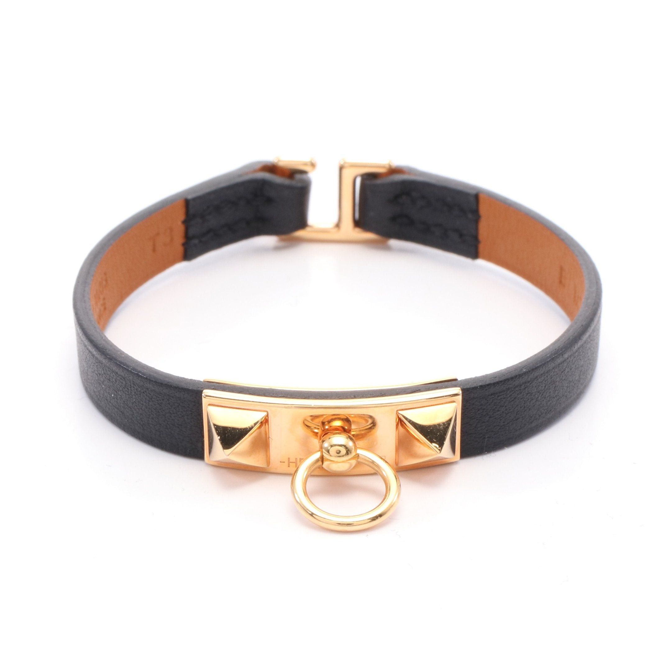 Hermes Hermes Rival Mini Bracelet Leather Gp Black Gold Size ONE SIZE - 1 Thumbnail