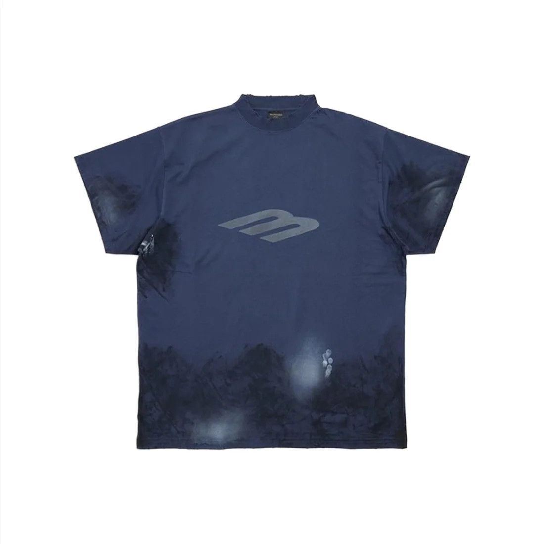 Balenciaga o1mt1gz0226 3B Stencil T-Shirt Oversized In Washed Navy Size US XL / EU 56 / 4 - 1 Thumbnail