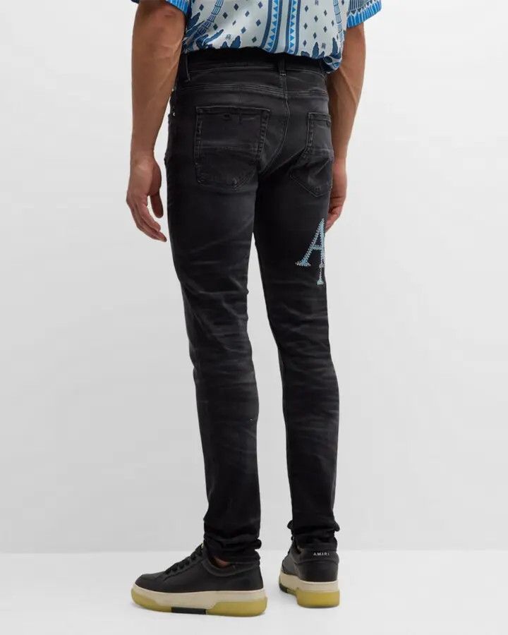 Amiri oc11z0525 Crystal Staggered Logo Jeans in Black Size US 31 - 3 Thumbnail