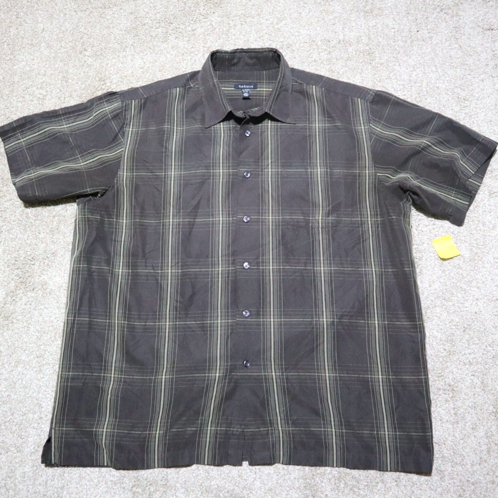 Van Heusen Van Heusen Shirt Men's Size 17.5 XL Solid Brown Plaid Pocket Button Up Size 46R - 2 Thumbnail