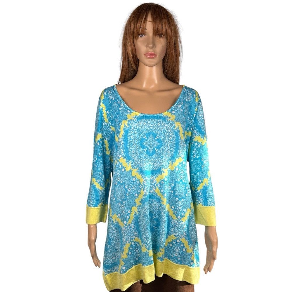 Other NWT New Soft Surroundings Blue Yellow Rayon Tunic Size 1X Size XL / US 12-14 / IT 48-50 - 1 Thumbnail