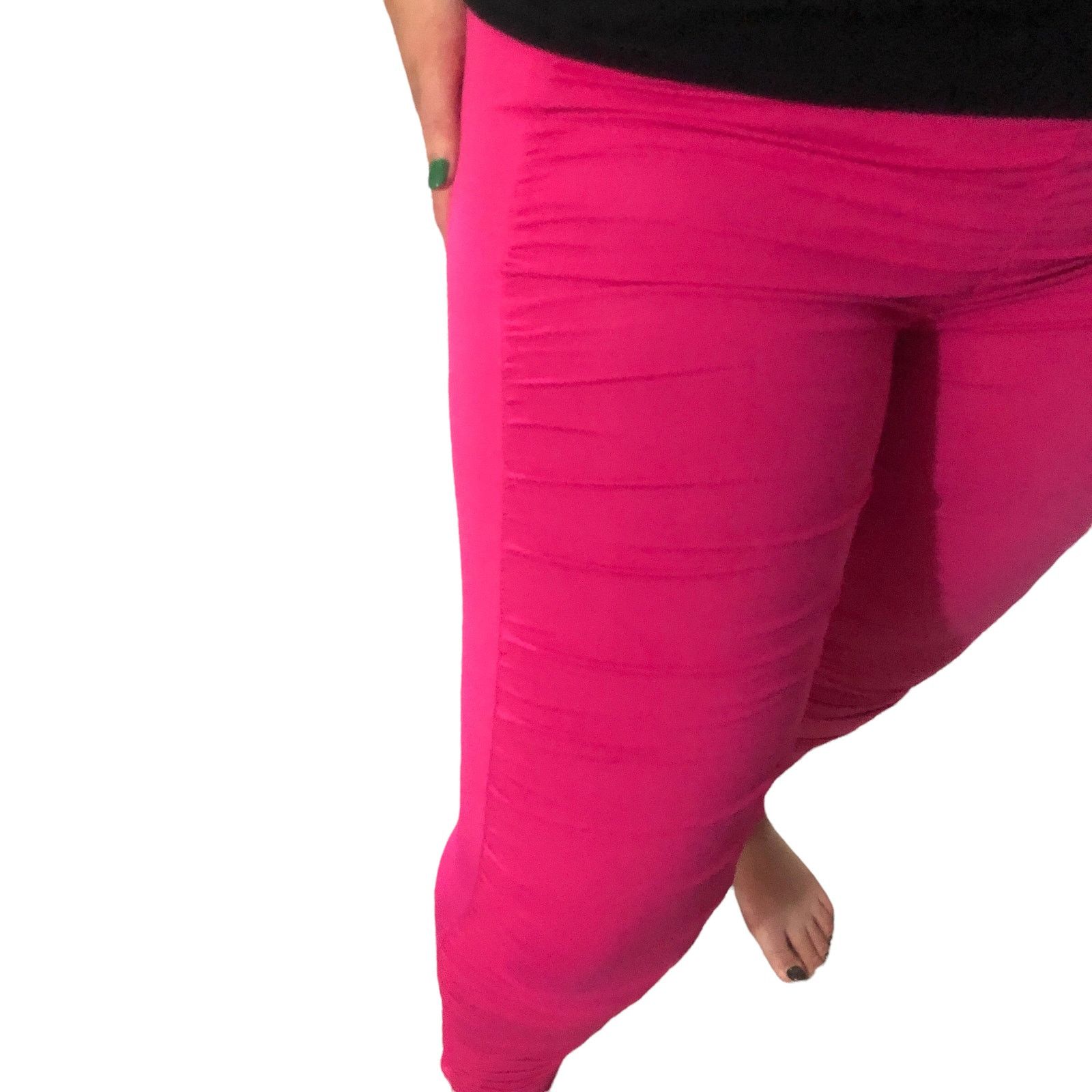 Zara Zara Hot Pink Leggings Pull On Pants Stretch Ruched Front Size 32" / US 10 / IT 46 - 3 Thumbnail