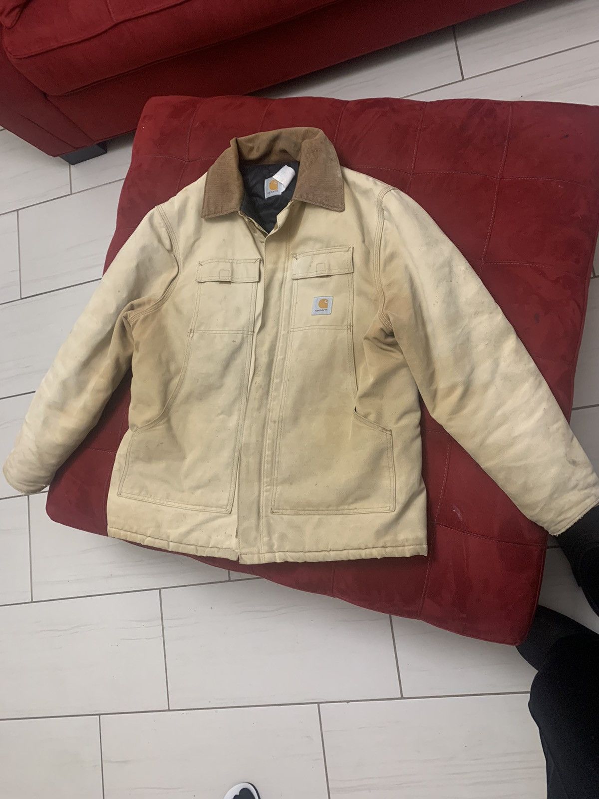 image of Vintage Carhartt Detroit Work Jacket in Beige, Men's (Size XL)