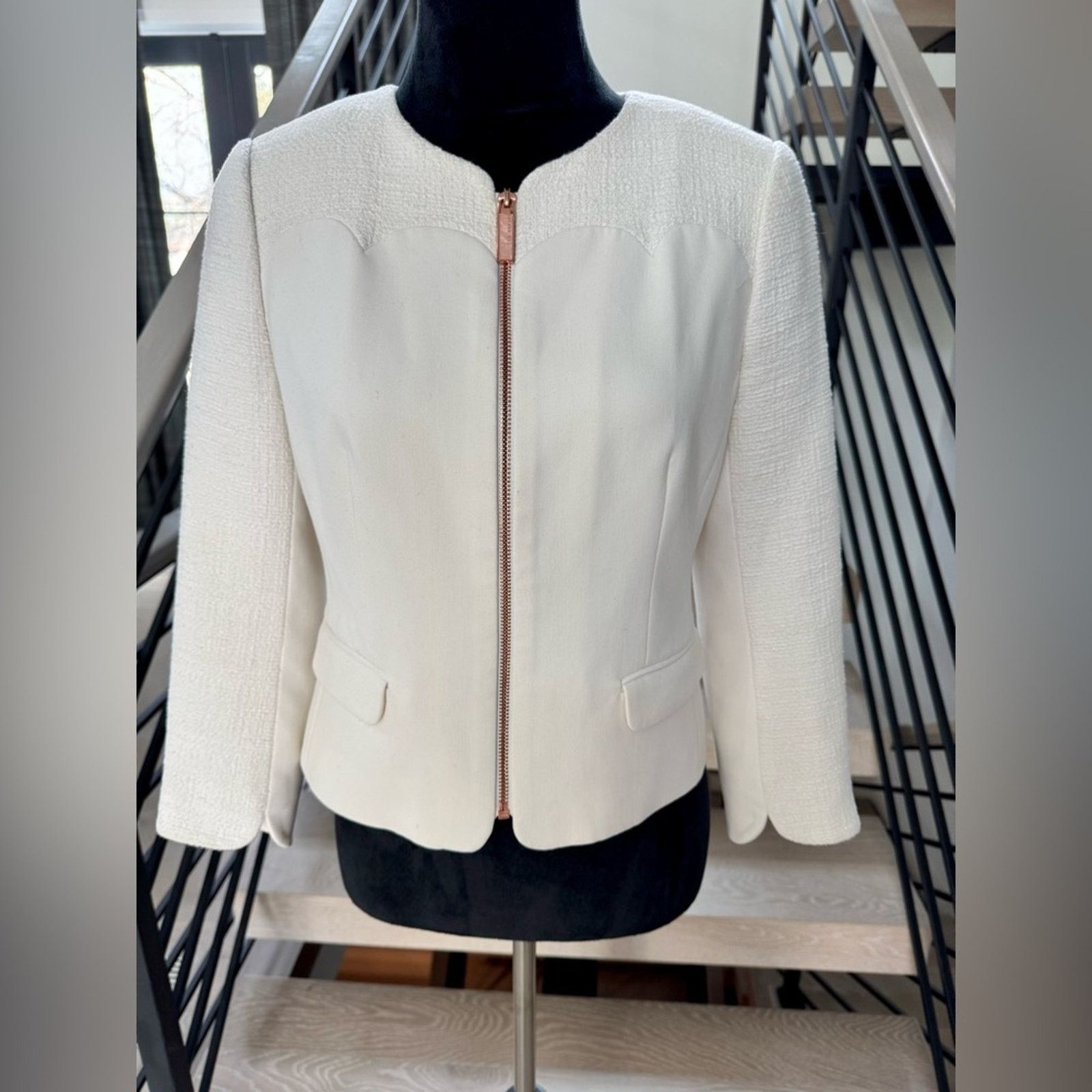 Ted Baker New Ted Baker Cream Textured Women's Blazer Size XS / US 0-2 / IT 36-38 - 1 Thumbnail