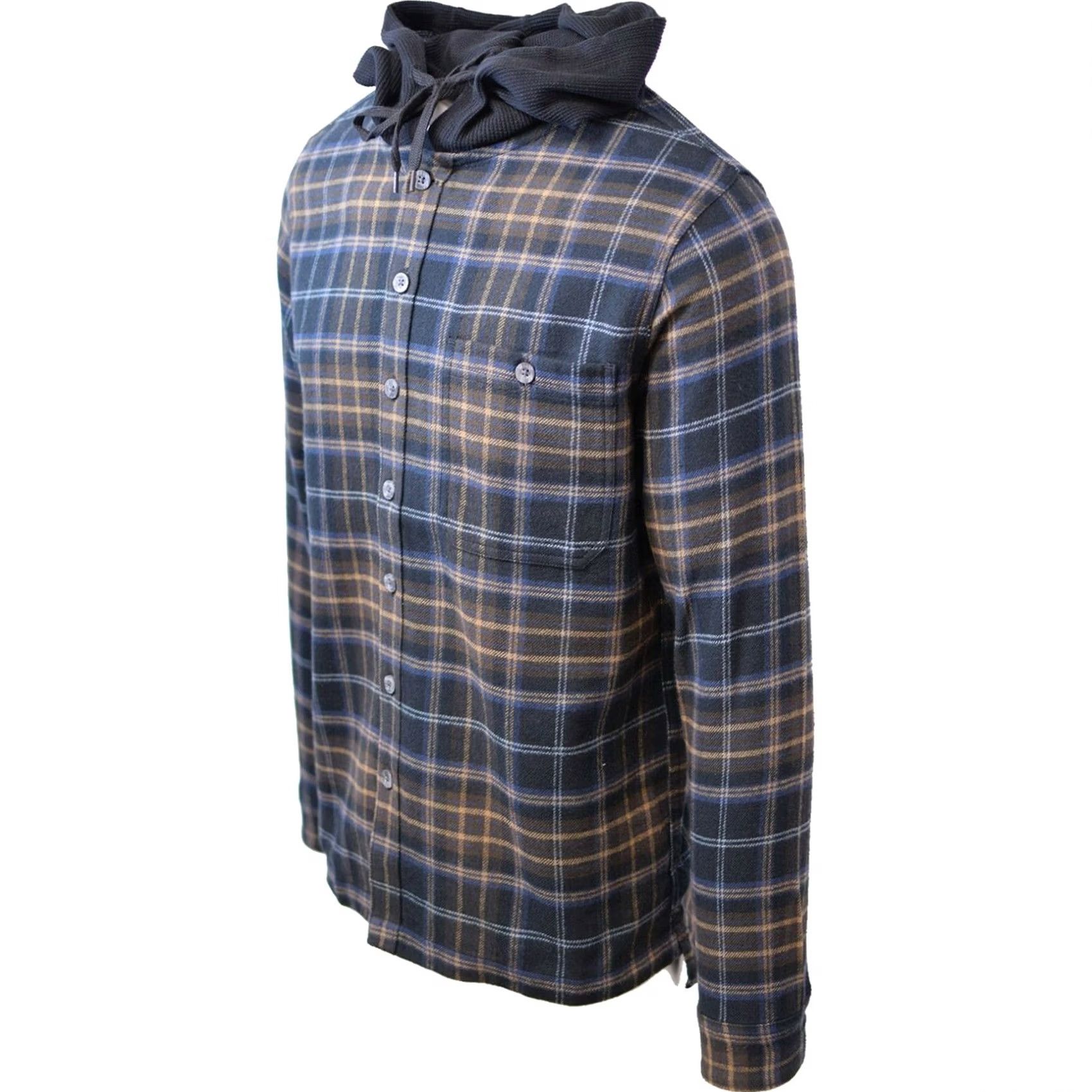 Cherokee Cherokee Men's Plaid Hooded L/S Flannel Shirt S Navy & Brown Size US S / EU 44-46 / 1 - 2 Thumbnail