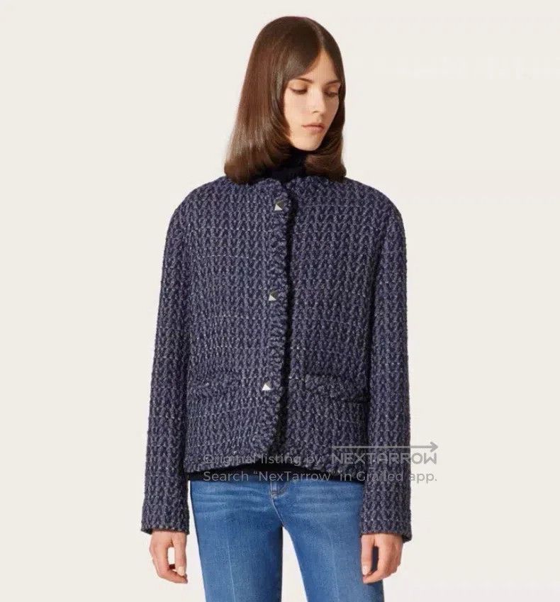 Valentino Valentino Dark blue studded buttoned wool tweed jacket Size M / US 6-8 / IT 42-44 - 8 Thumbnail