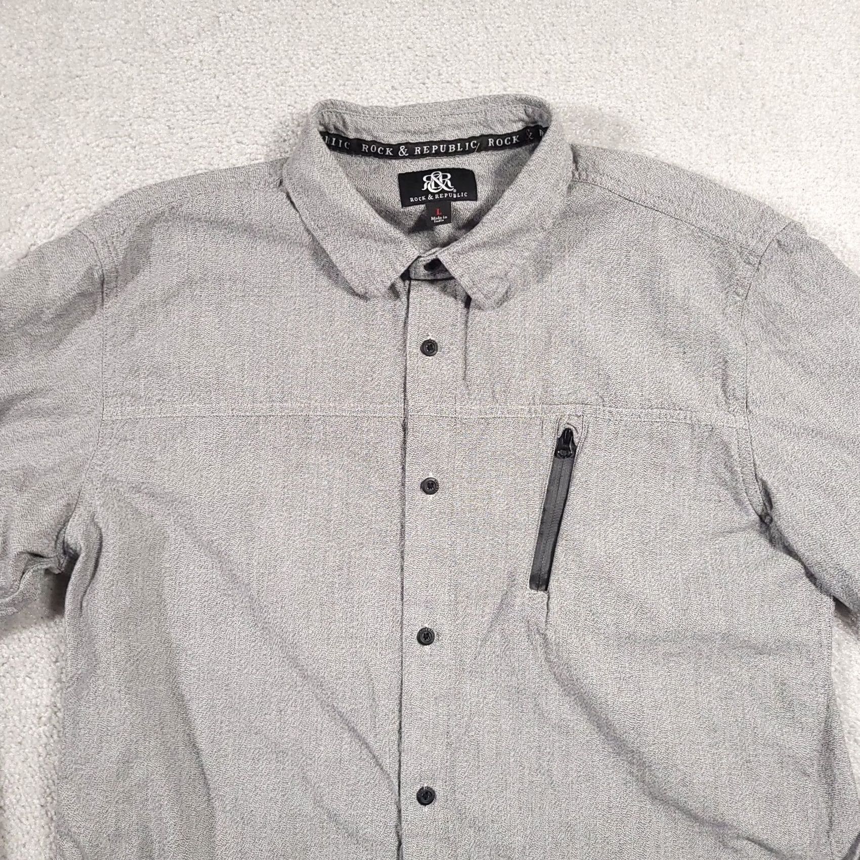 Vintage Rock & Republic Shirt Mens Large Gray Zip Pocket Long Sleeve Button Up Size US L / EU 52-54 / 3 - 3 Thumbnail