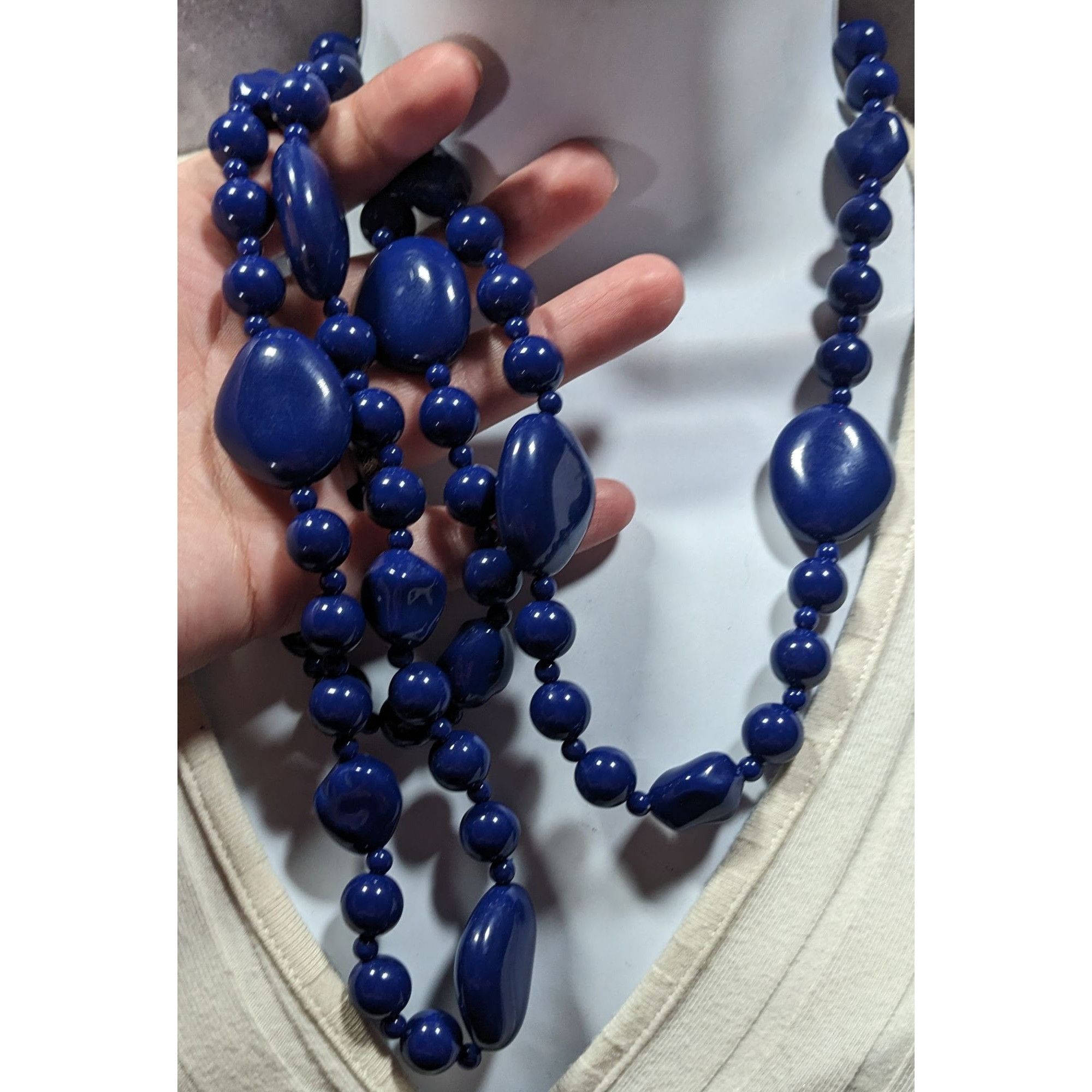 Other Chunky Retro Dark Blue Beaded Opera Necklace Size ONE SIZE - 3 Thumbnail