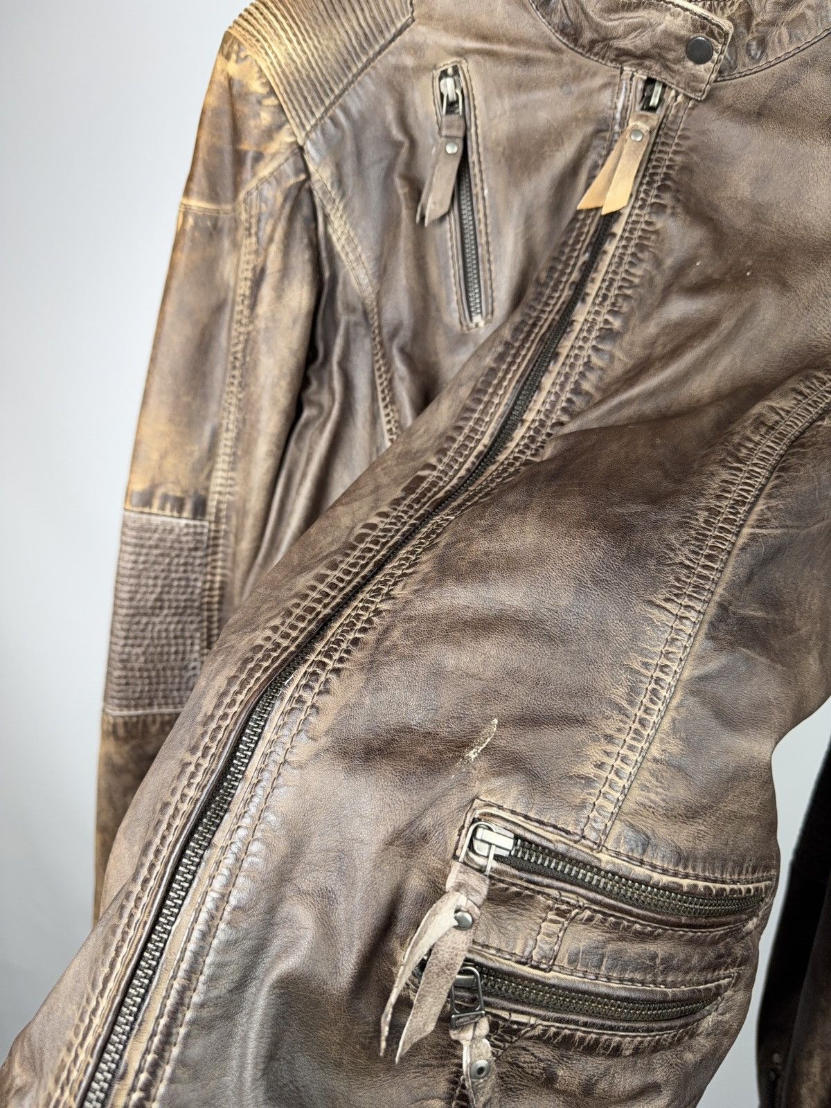Genuine Leather Vintage 00s Brown Leather Moto Biker Jacket Distressed Style Size US S / EU 44-46 / 1 - 18 Thumbnail