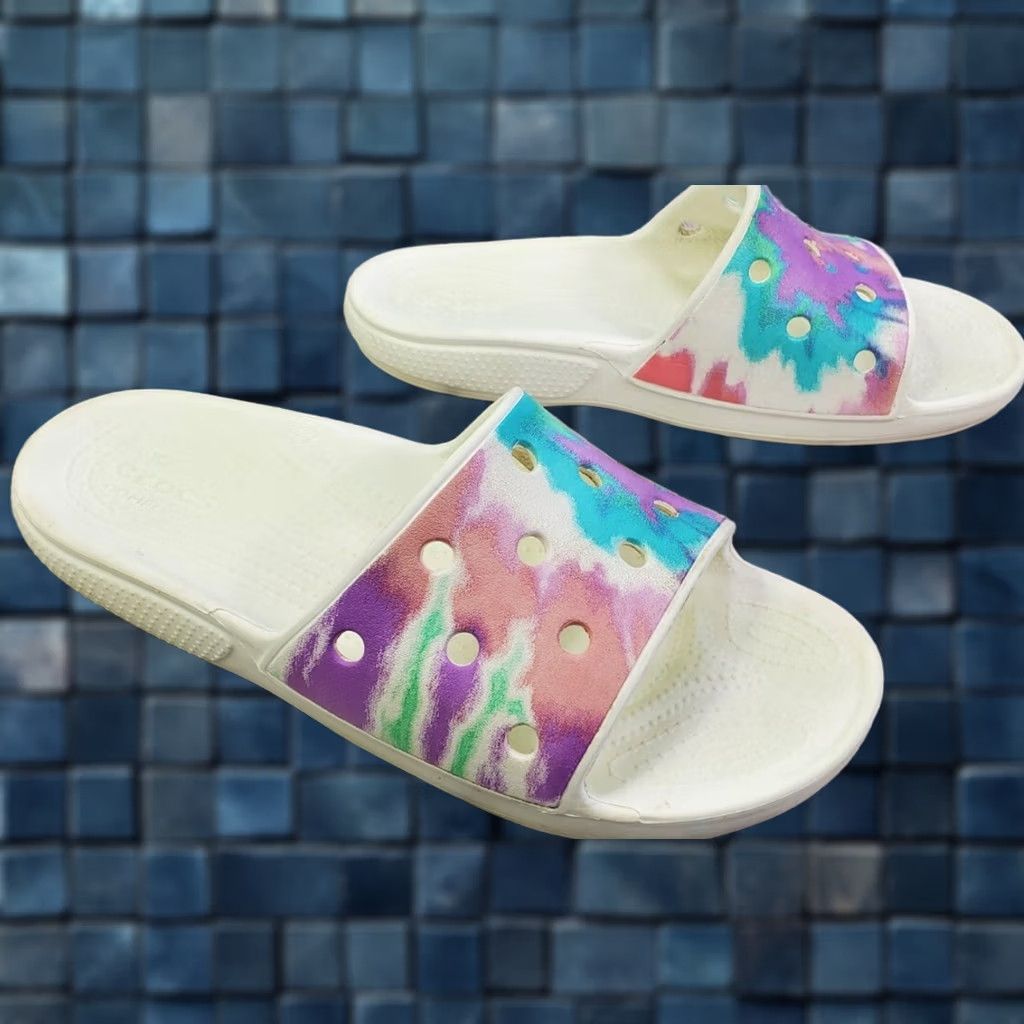 Crocs Crocs Classic Slip-On Slides Women 11 White Multicolor Comfortable Sandals Size US 11 / IT 41 - 1 Thumbnail