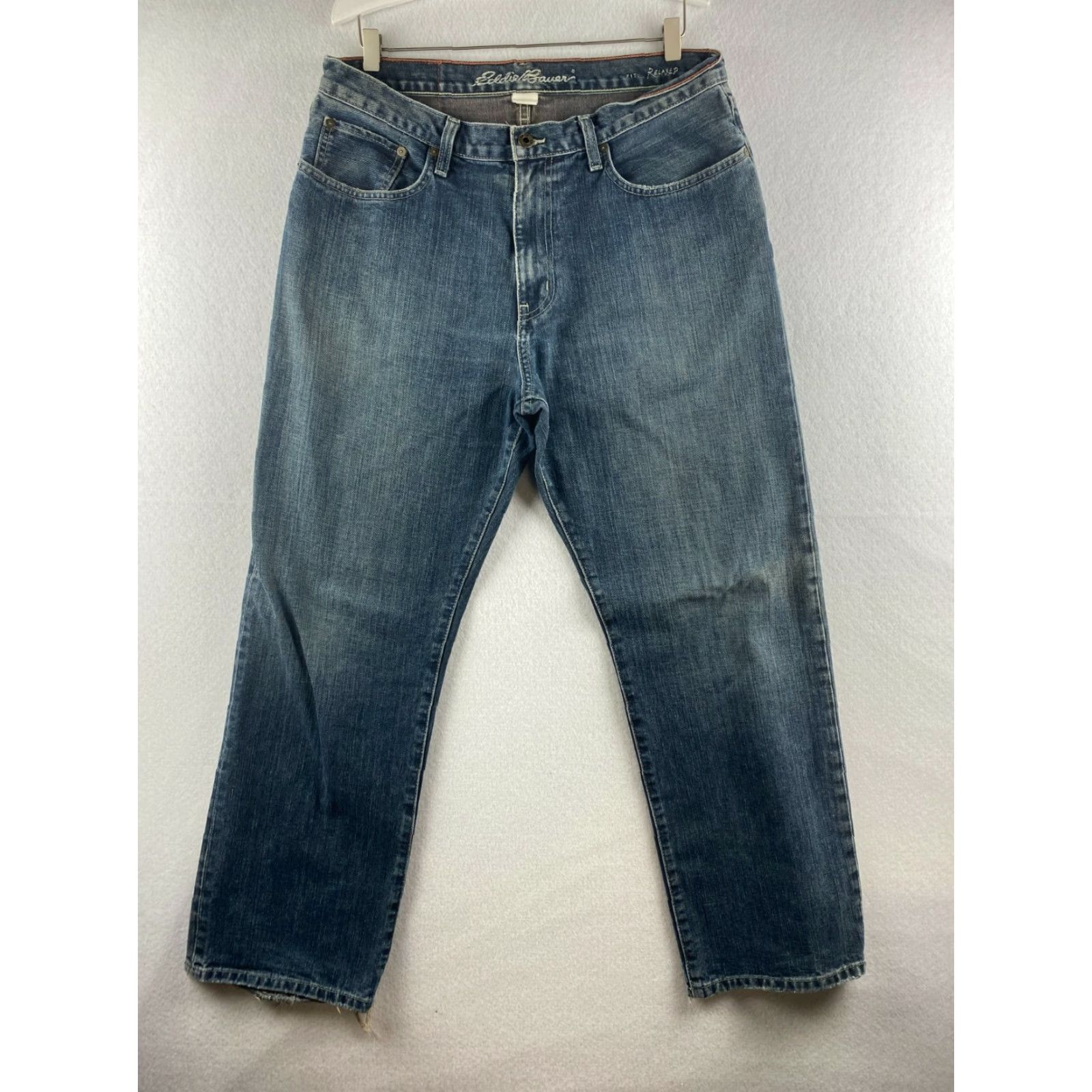 Eddie Bauer Eddie Bauer Jeans Mens 34 Blue Straight Relaxed Distressed 5-Pocket Denim Cotton Blend Pants Size US 34 / EU 50 - 2 Thumbnail