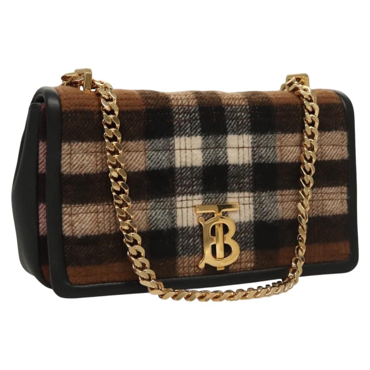 Burberry Tb Chain Small Roller Shoulder Bag Cashmere Brown Gold Auth Mr1208 in Brown/Gold, Women's
