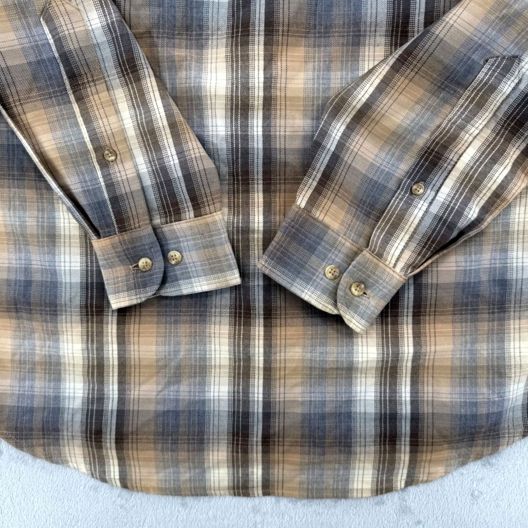 Pendleton Sir Pendleton Mens Plaid Worsted Wool Button-Down Shirt Tan Brown Grey M Size US M / EU 48-50 / 2 - 6 Thumbnail