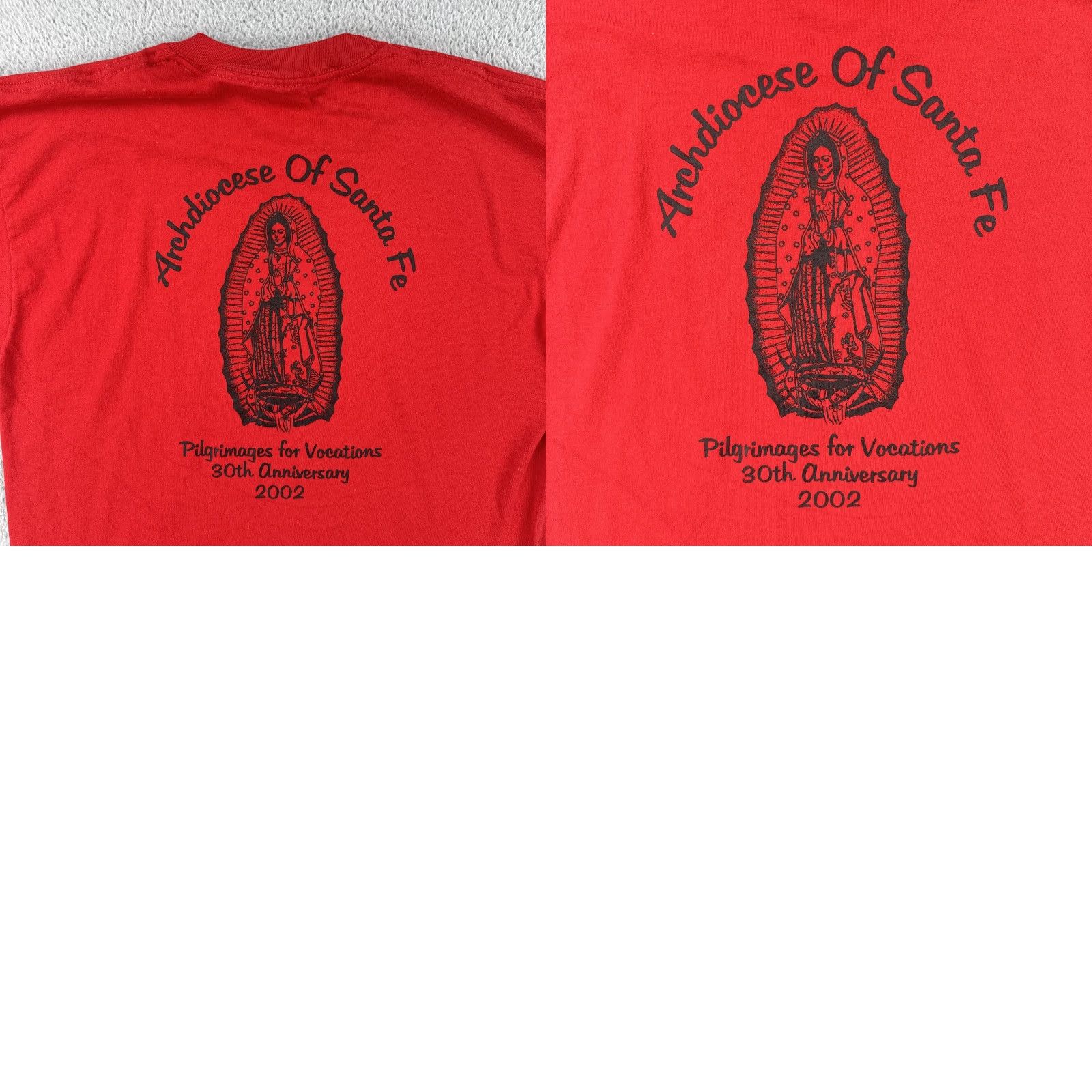 Jerzees VINTAGE Jerzees T-Shirt Red Crew Neck Short Sleeve Large USA Church 2002 Archdiocese Of Santa Fe NM Mens Size US L / EU 52-54 / 3 - 10 Thumbnail
