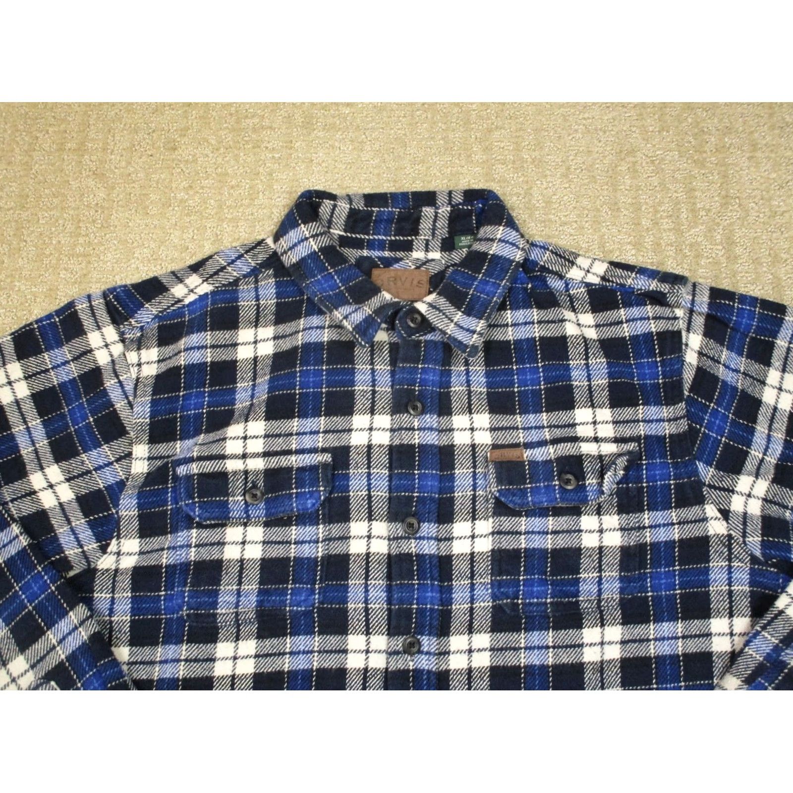 Orvis Orvis Shirt Men XL Blue Plaid Flannel Long Sleeve Button-Up Workwear Outdoor Heavyweight Regular (Blue) Mens Size US XL / EU 56 / 4 - 2 Thumbnail