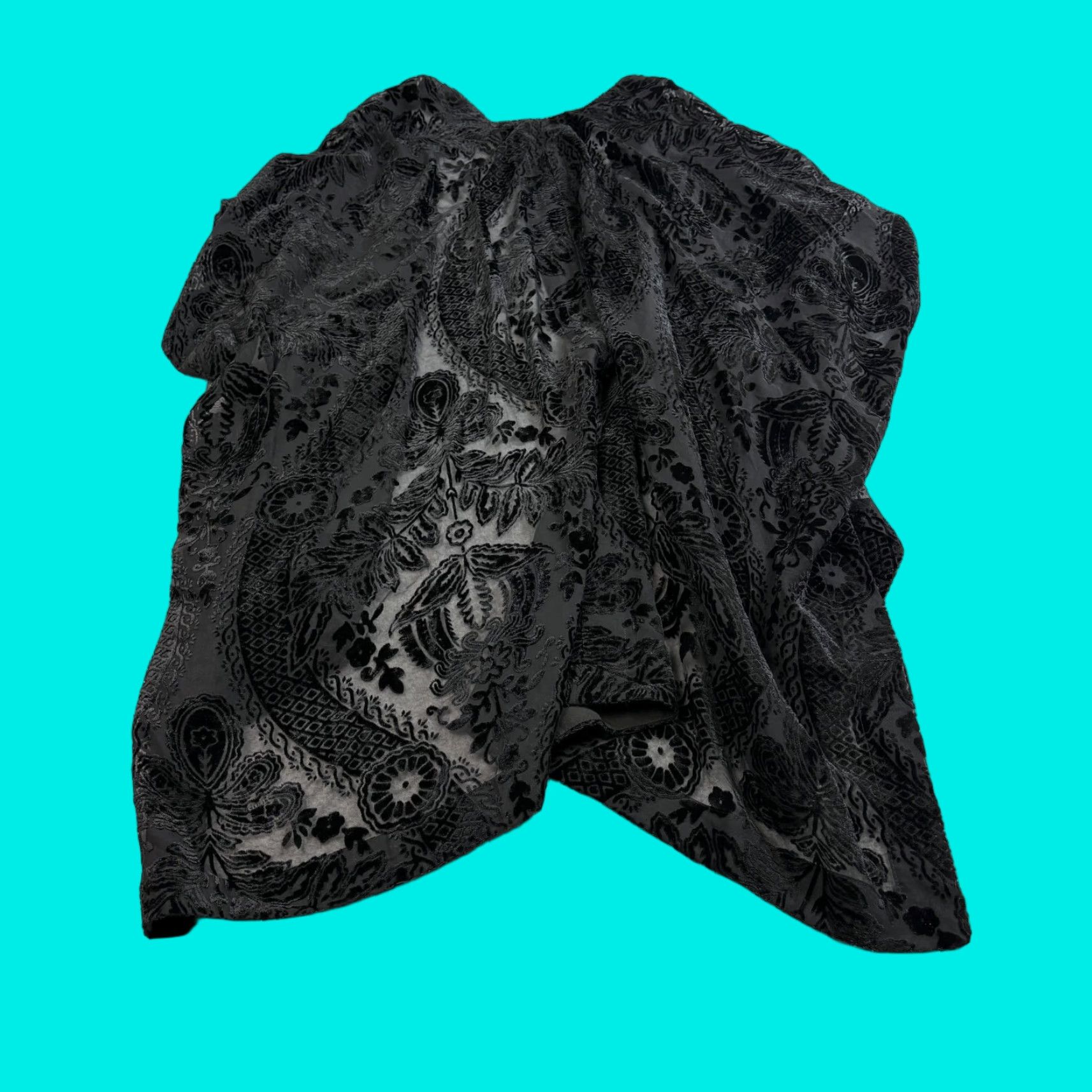Simons Icone Simons Jacket Woman Black Burnout Velvet Layer Open Sheer Bohemian Basic Jacket Size ONE SIZE - 1 Thumbnail
