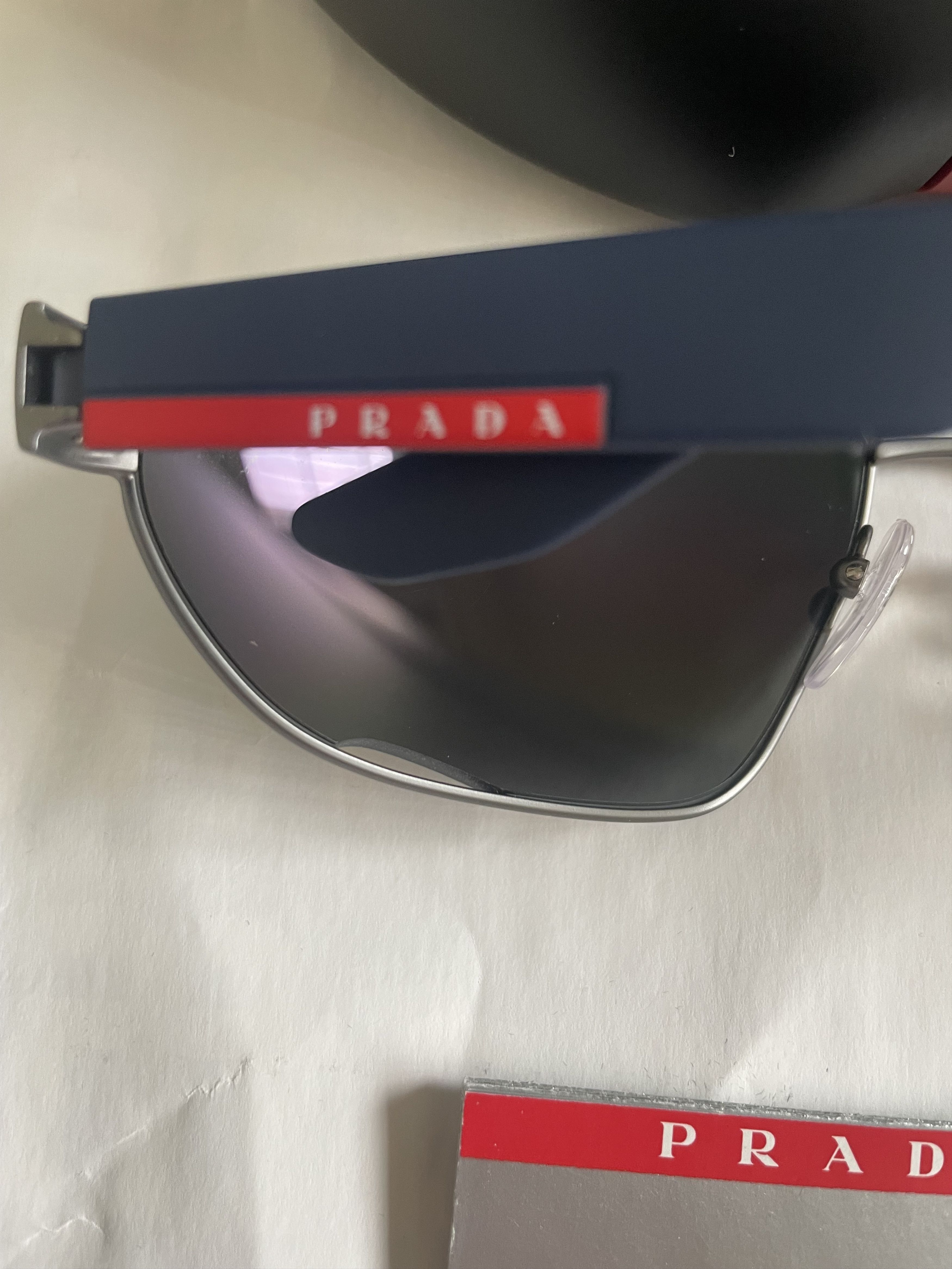 Prada Prada SPS 56U DG1-387 Gunmetal/Blue Lens Mirrored Sunglasses Size ONE SIZE - 4 Thumbnail