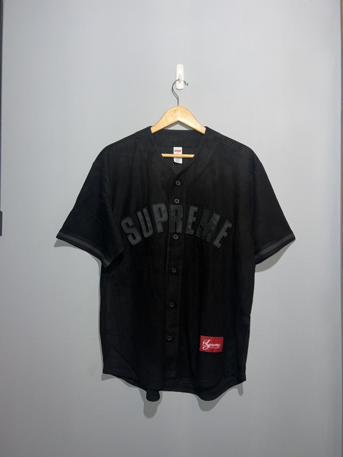 image of Supreme Ultra Suede Baseball Jersey in Black, Men's (Size Medium)