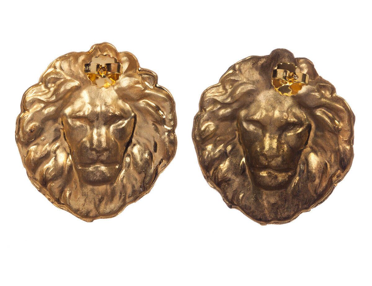 Designer 18kt Gold Plated Brass Royal Wild African Lion Earrings Size ONE SIZE - 3 Thumbnail