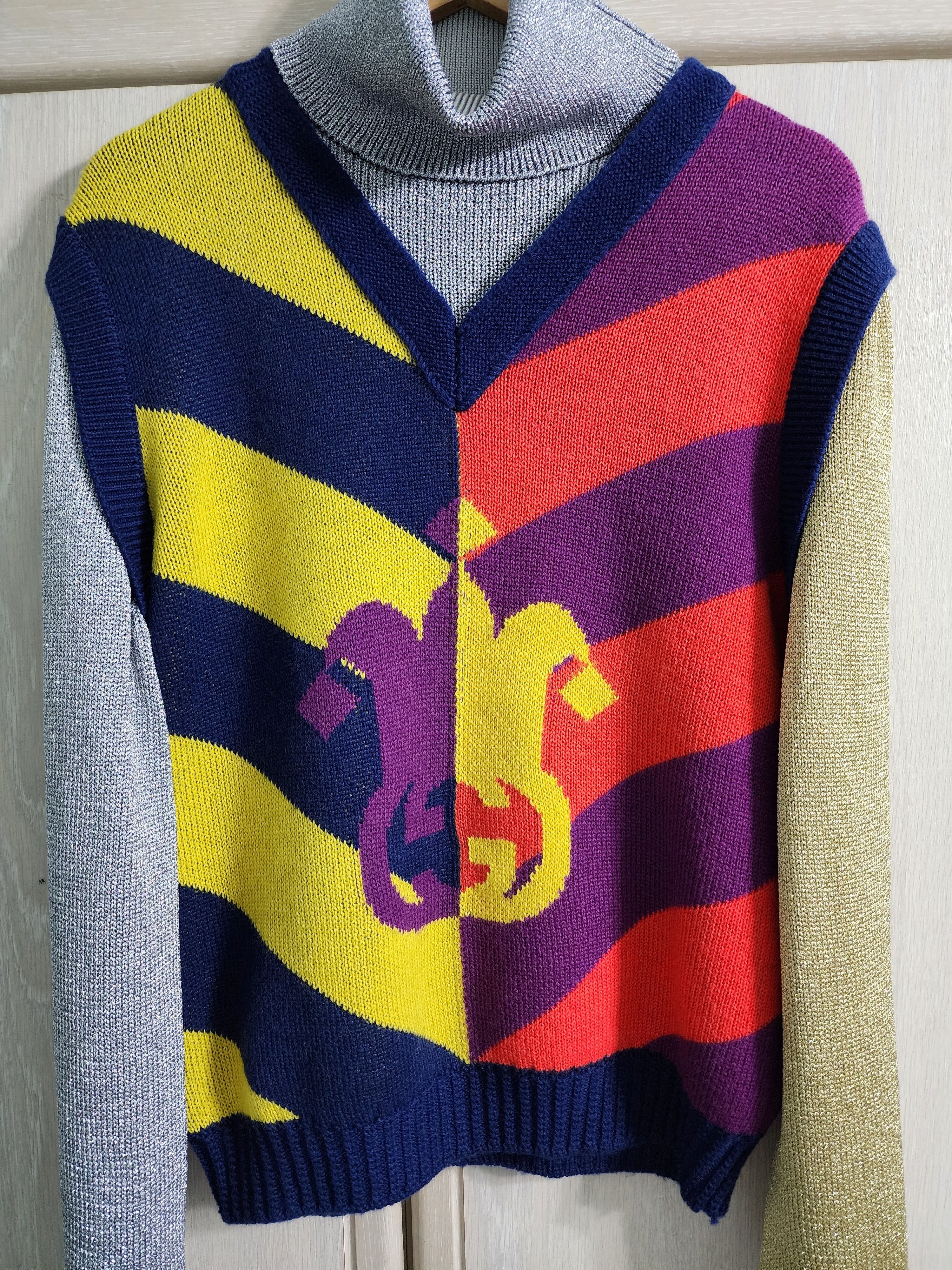 Gucci Striped Jacquard Wool Knit Sweater Size US L / EU 52-54 / 3 - 3 Thumbnail