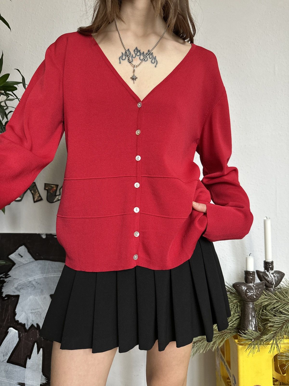 Vintage Cute 90s Zorbe Red Trending Loose Cozy Cardigan Size ONE SIZE - 3 Thumbnail