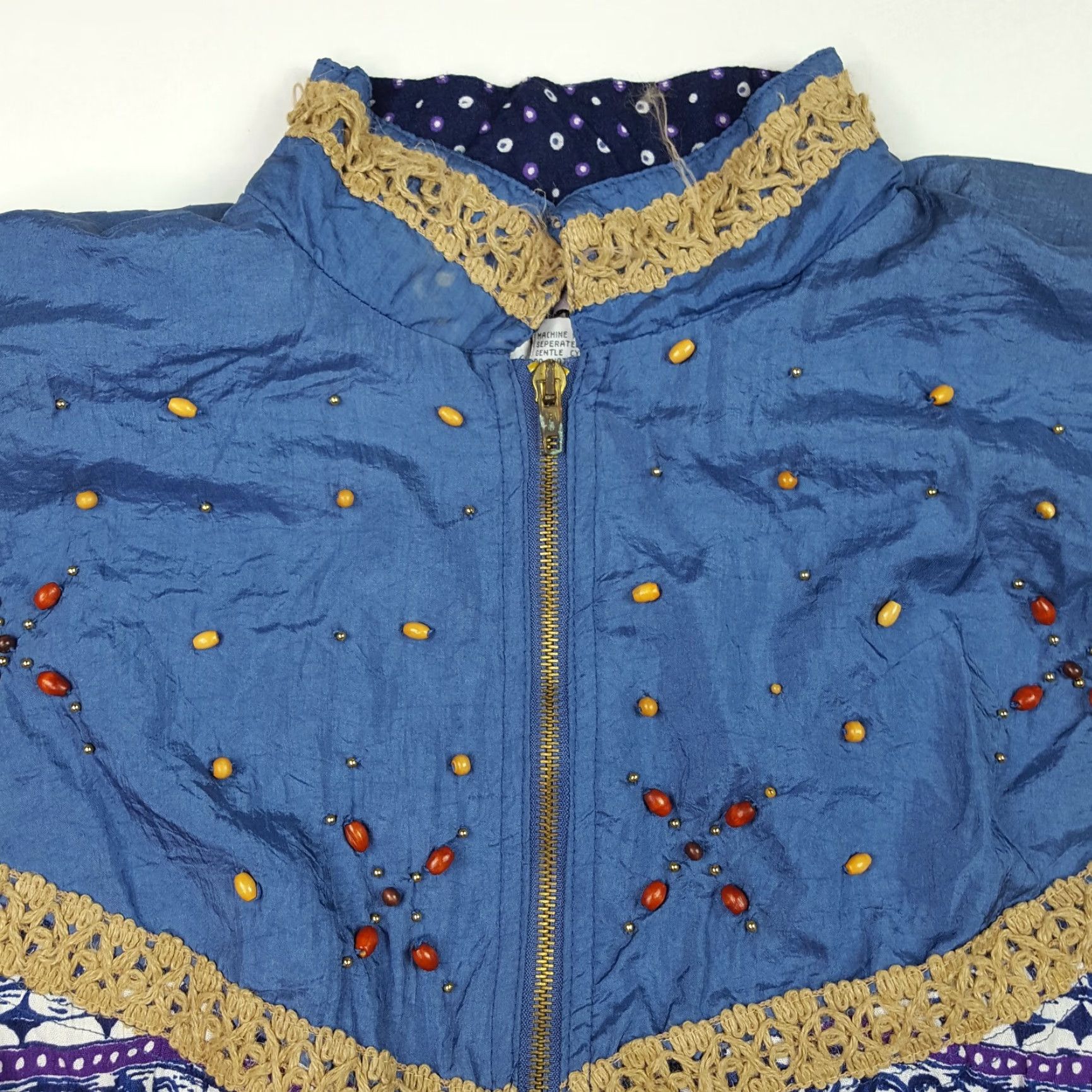 Vintage VINTAGE Beaded Purple Blue Aztec Women's Size M Zip Up Retro Windbreaker Jacket Size M / US 6-8 / IT 42-44 - 2 Thumbnail