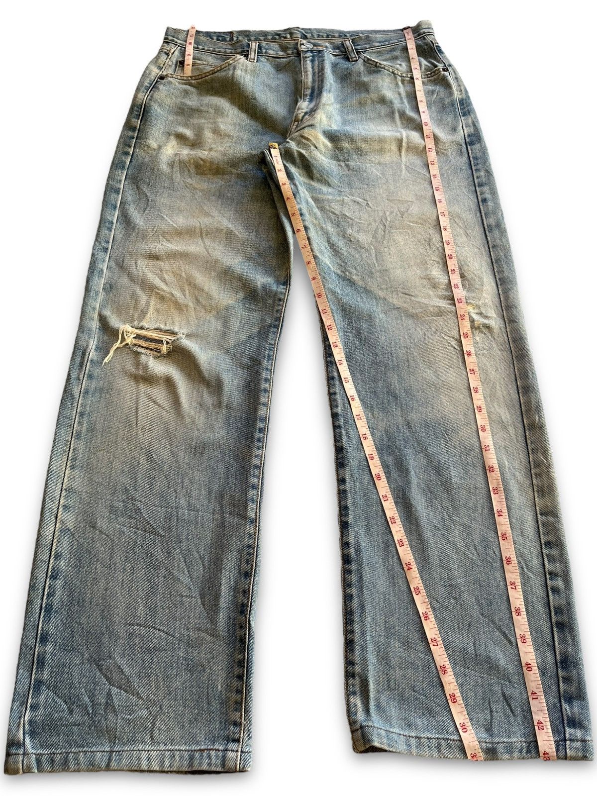 Japanese Brand Vintage Villand Blue Wash Distressed Baggy Jeans 35x31 Size US 35 - 12 Thumbnail