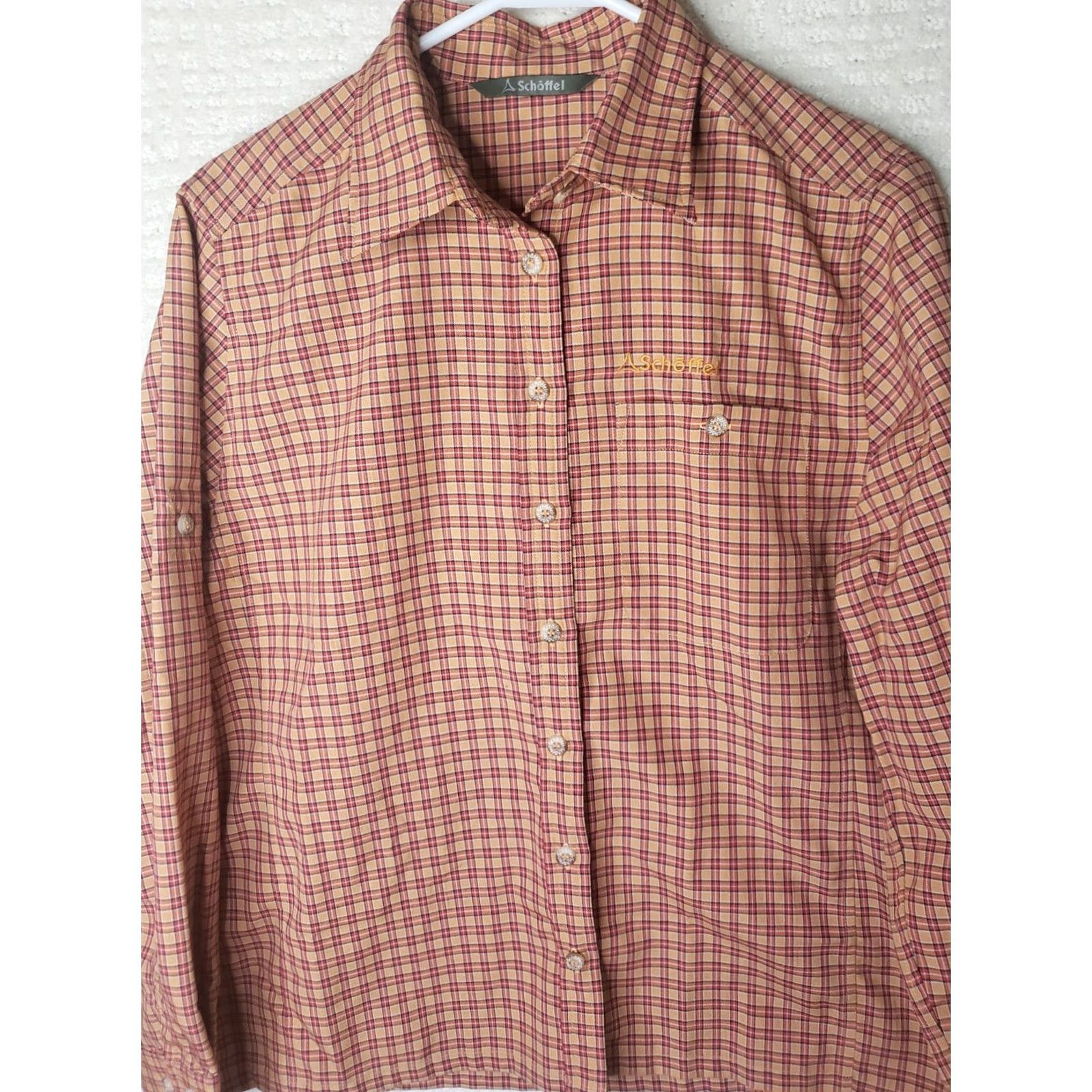 Vintage VINTAGE Schoffel Women's Long Sleeve Button Down Check Shirt M Orange Size M / US 6-8 / IT 42-44 - 2 Thumbnail