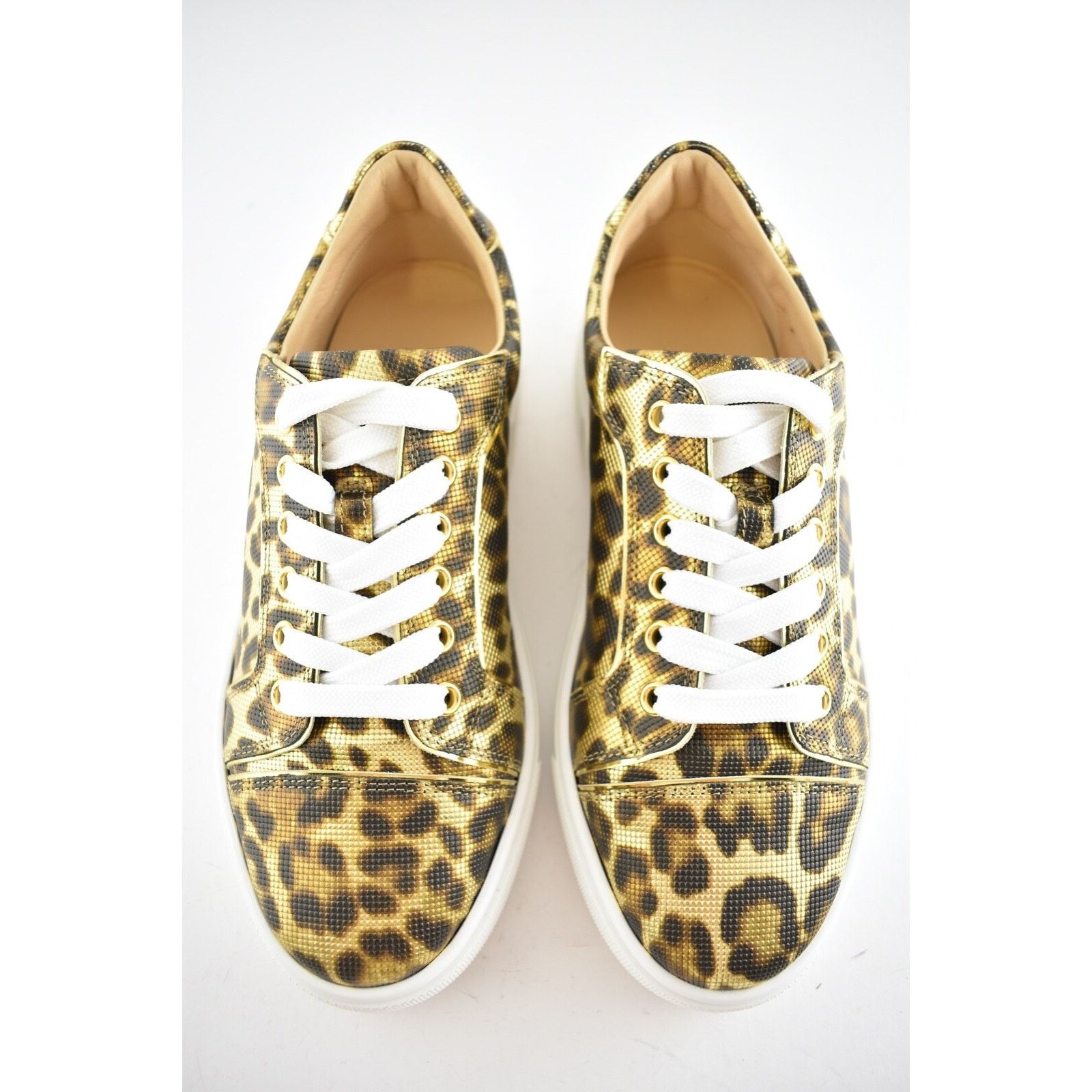 Christian Louboutin Vieirissima Flat Gold Leopard Lace Up Tie Low Top Sneaker 36 Size US 6 / IT 36 - 7 Thumbnail