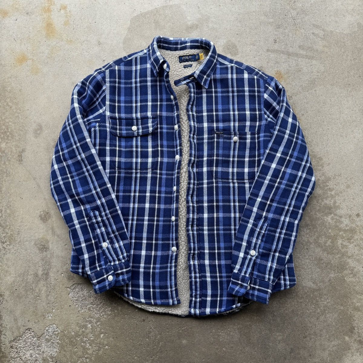 image of Polo Ralph Laurent Blue Plaid Fleece Lined Shirt Jacket, Men's (Size Medium)