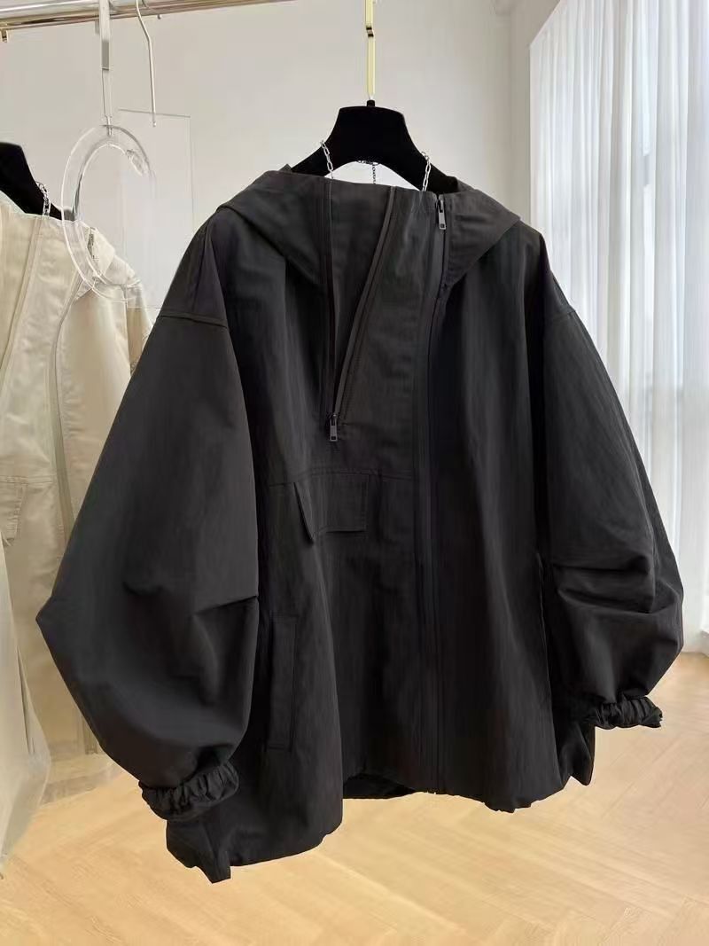 Vintage Black Asymmetric Zip Hooded Windbreaker Jacket Size M Size US M / EU 48-50 / 2 - 1 Thumbnail