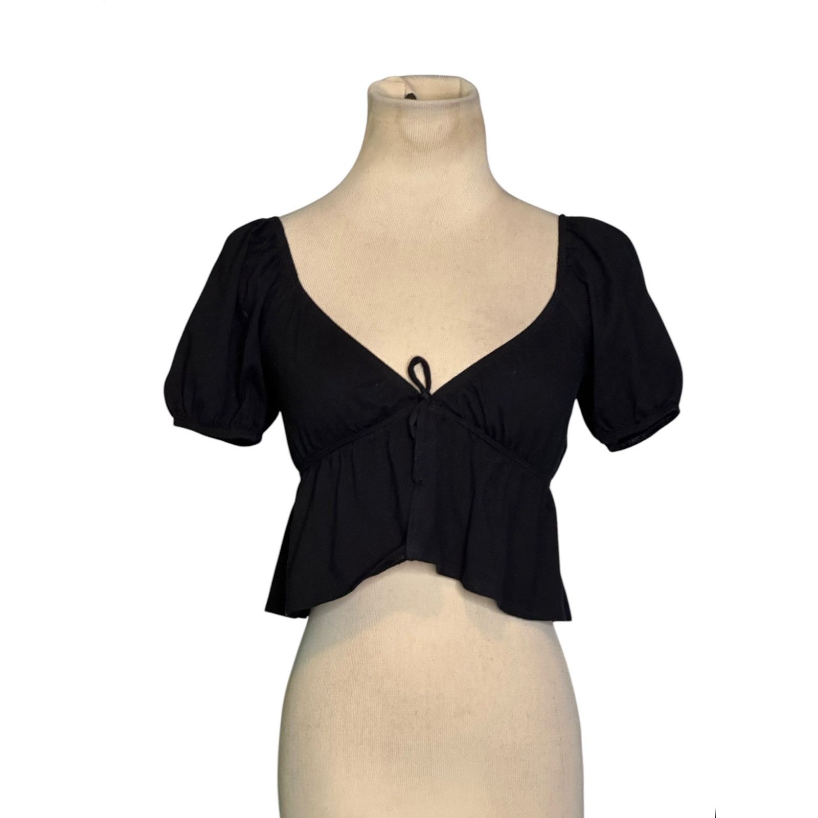 Aritzia Sunday Best black cotton front tie crop blouse size 2XS Size XXS / US 00 / IT 34 - 10 Thumbnail