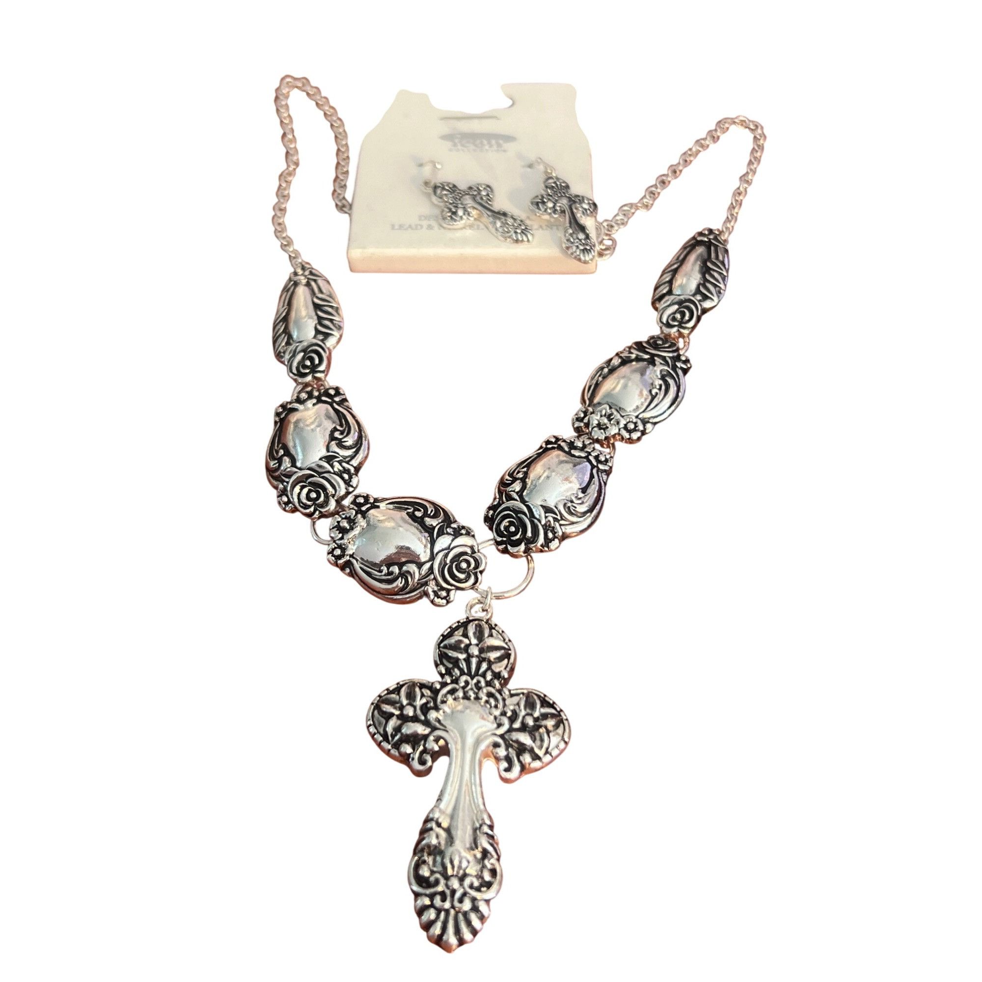 Other Icon Collection Silver Cross Necklace Earring Set Lead Nicke Size ONE SIZE - 1 Thumbnail