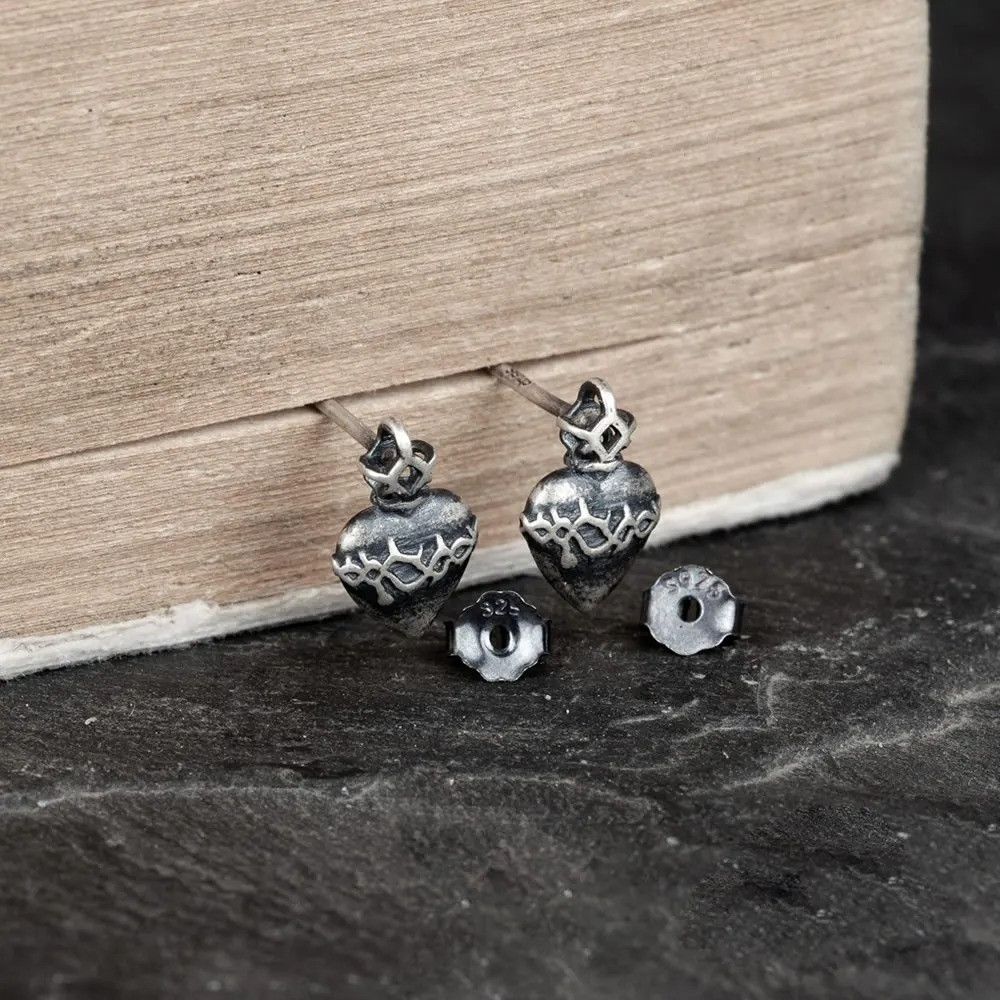 Jewelry Heart of Thorns Stud Earrings 925 Sterling Silver Ear Gift Size ONE SIZE - 3 Thumbnail
