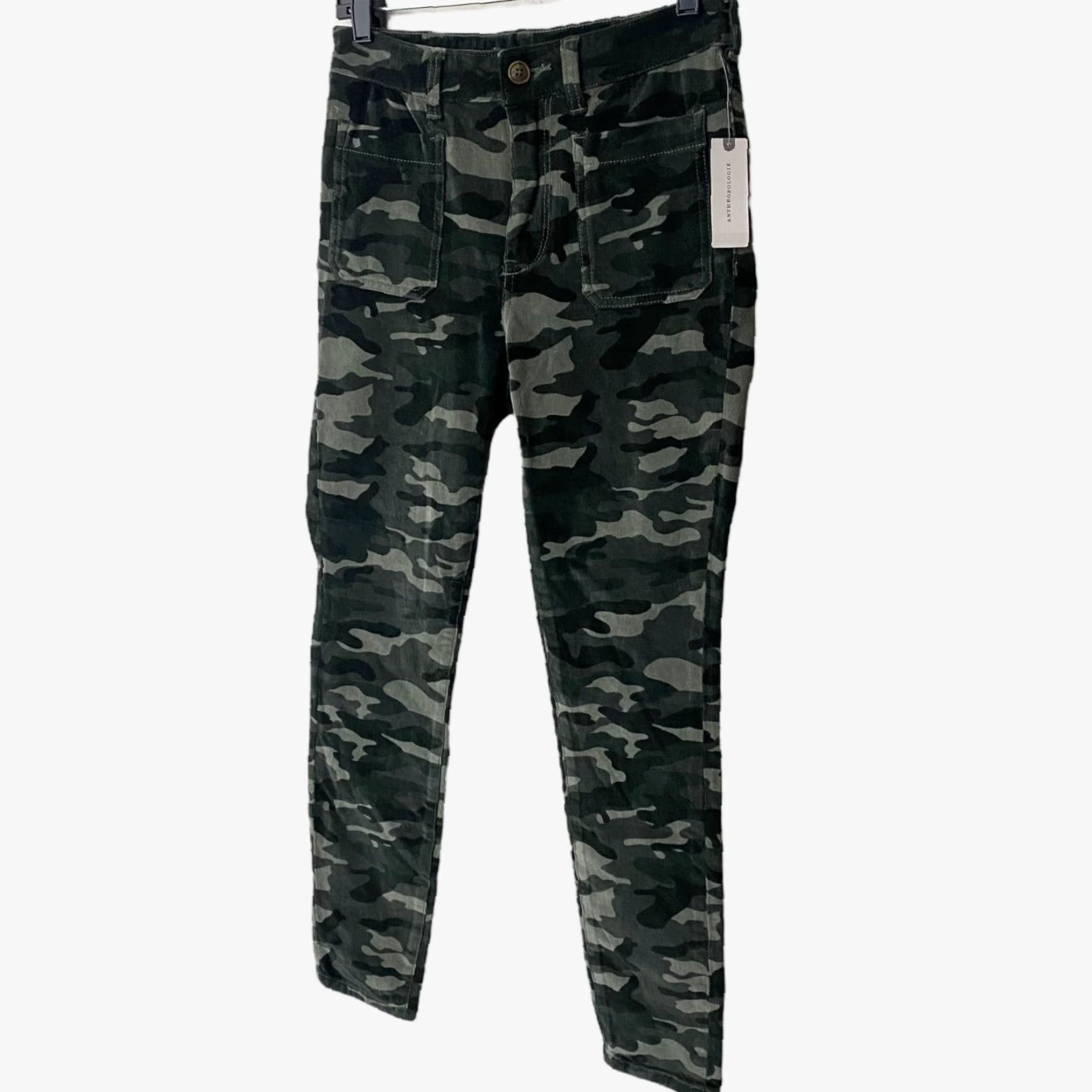 Anthropologie VINTAGE Anthropologie Pilcro Corduroy High-Rise Skinny Ankle Pants Green Camouflage Women's 27 New Size 27" / US 4 / IT 40 - 2 Thumbnail