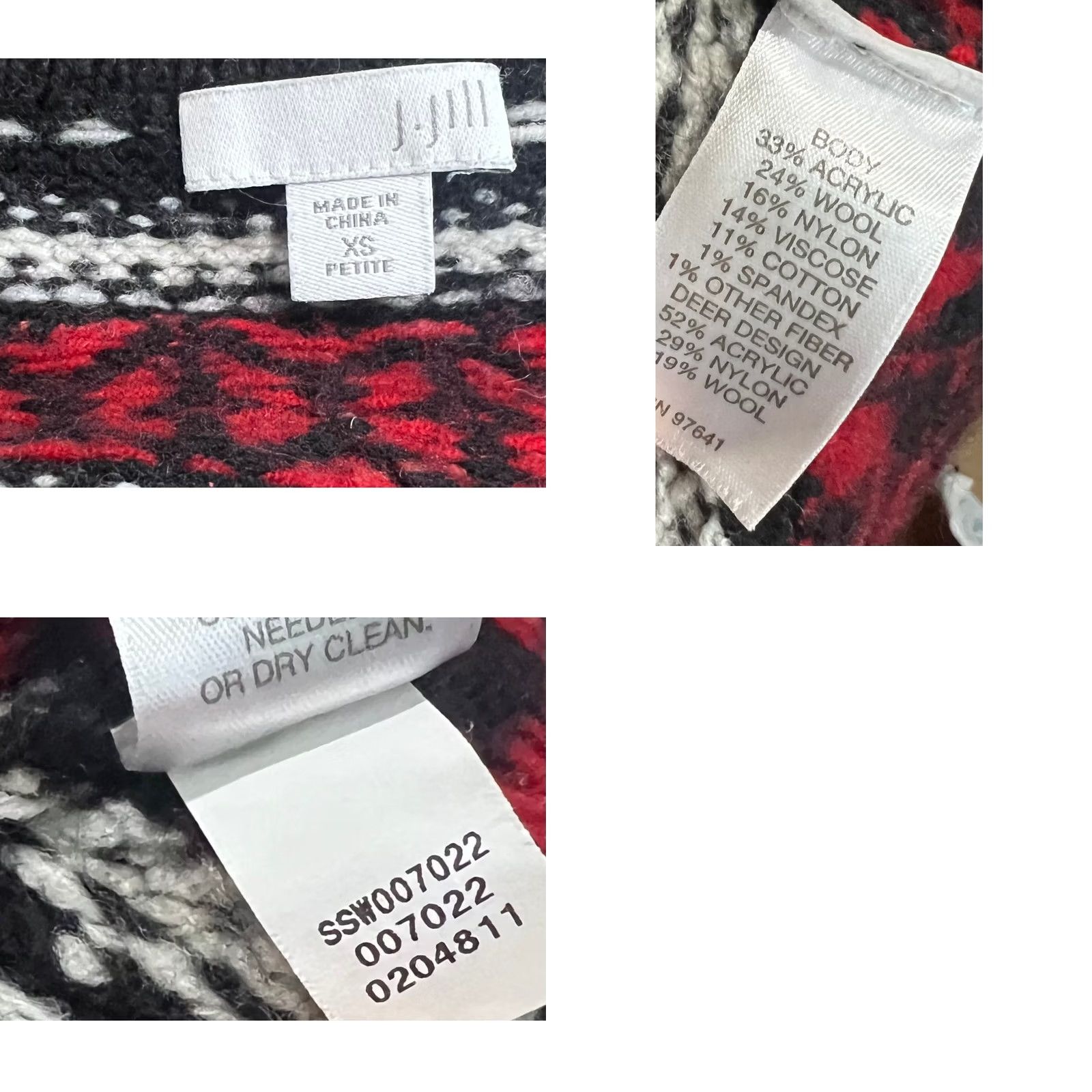 J. Jill VINTAGE J.Jill Sweater Fair Isle Black White Reindeer Holiday Christmas Cardigan XS Petite Women XS Black Fair Isle Reindeer Christmas Womens Size XS / US 0-2 / IT 36-38 - 8 Thumbnail