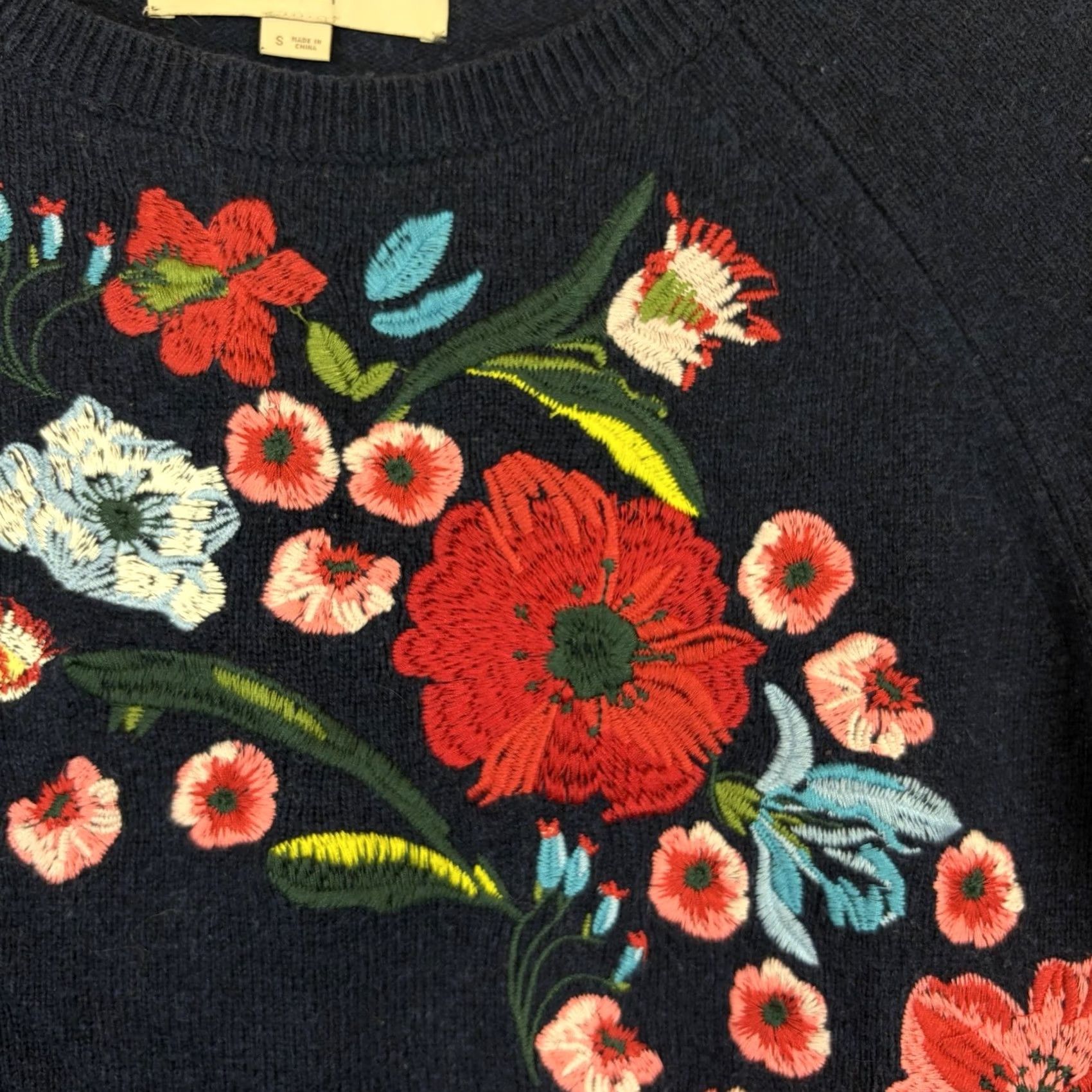 Loft LOFT Floral Embroidered Sweater Womens Small Blue Crew Neck Preppy Old Money Size S / US 4 / IT 40 - 4 Thumbnail