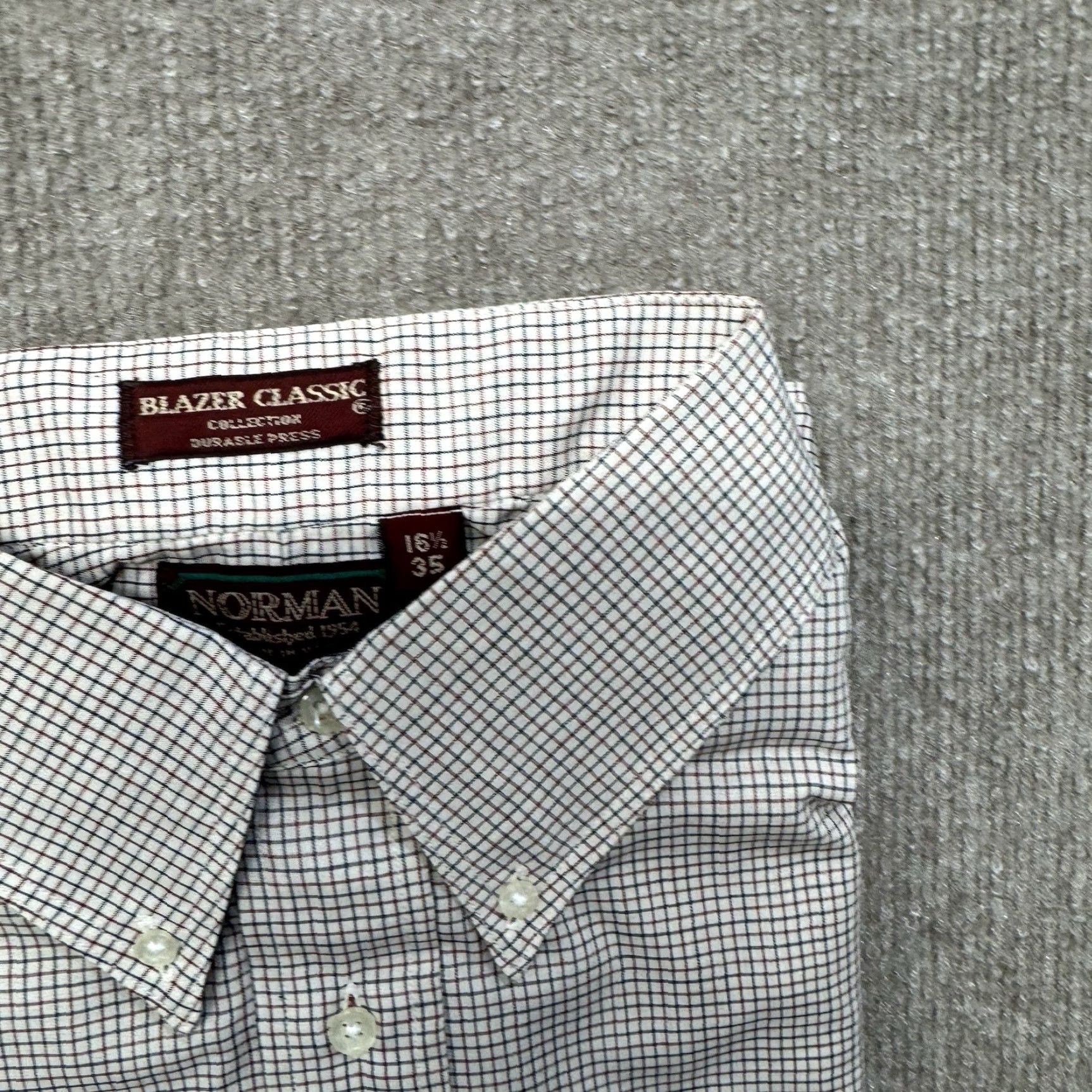 Vintage VINTAGE Norman Dress Shirt Mens Button-Down Check Stripe 15.5 White NOS Size 42R - 2 Thumbnail