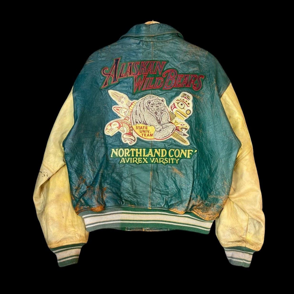 Avirex RARE AVIREX VARSITY TRASHED LEATHER ALASKIAN WIND BEAR Size US M / EU 48-50 / 2 - 1 Thumbnail