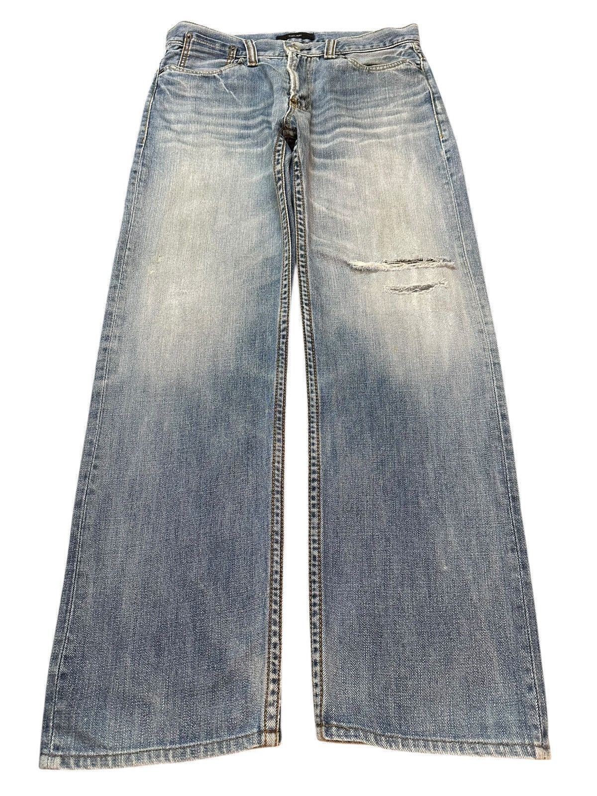 Vintage Japanese Brand Blue Faded Wash Distress Loose Jeans