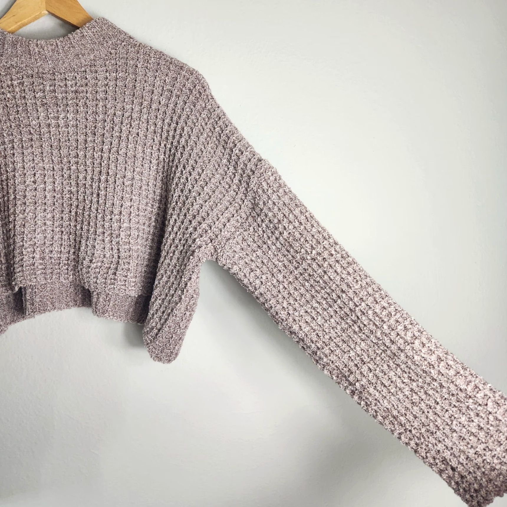 Forever 21 Forever 21 Womens Mauve Chenille Cropped Long Sleeve Crewneck Sweater S NWT Oversized Waffle Knit Pullover Casual Girls Womens Size S / US 4 / IT 40 - 3 Thumbnail
