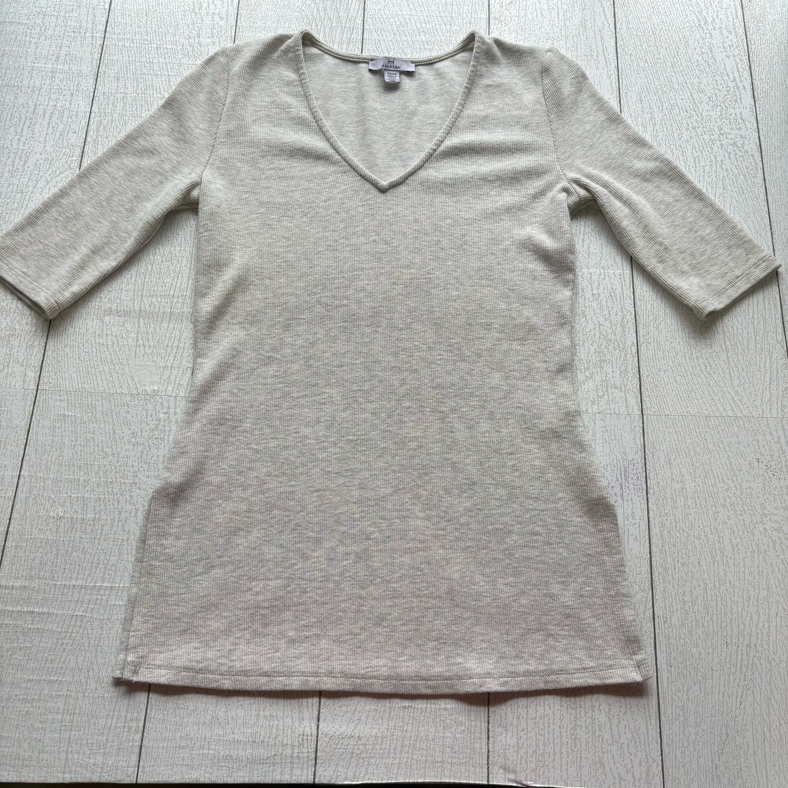 Other H Halston Marbled Gray V Neck Ribbed Shirt XS Stretch Top Size XS / US 0-2 / IT 36-38 - 1 Thumbnail