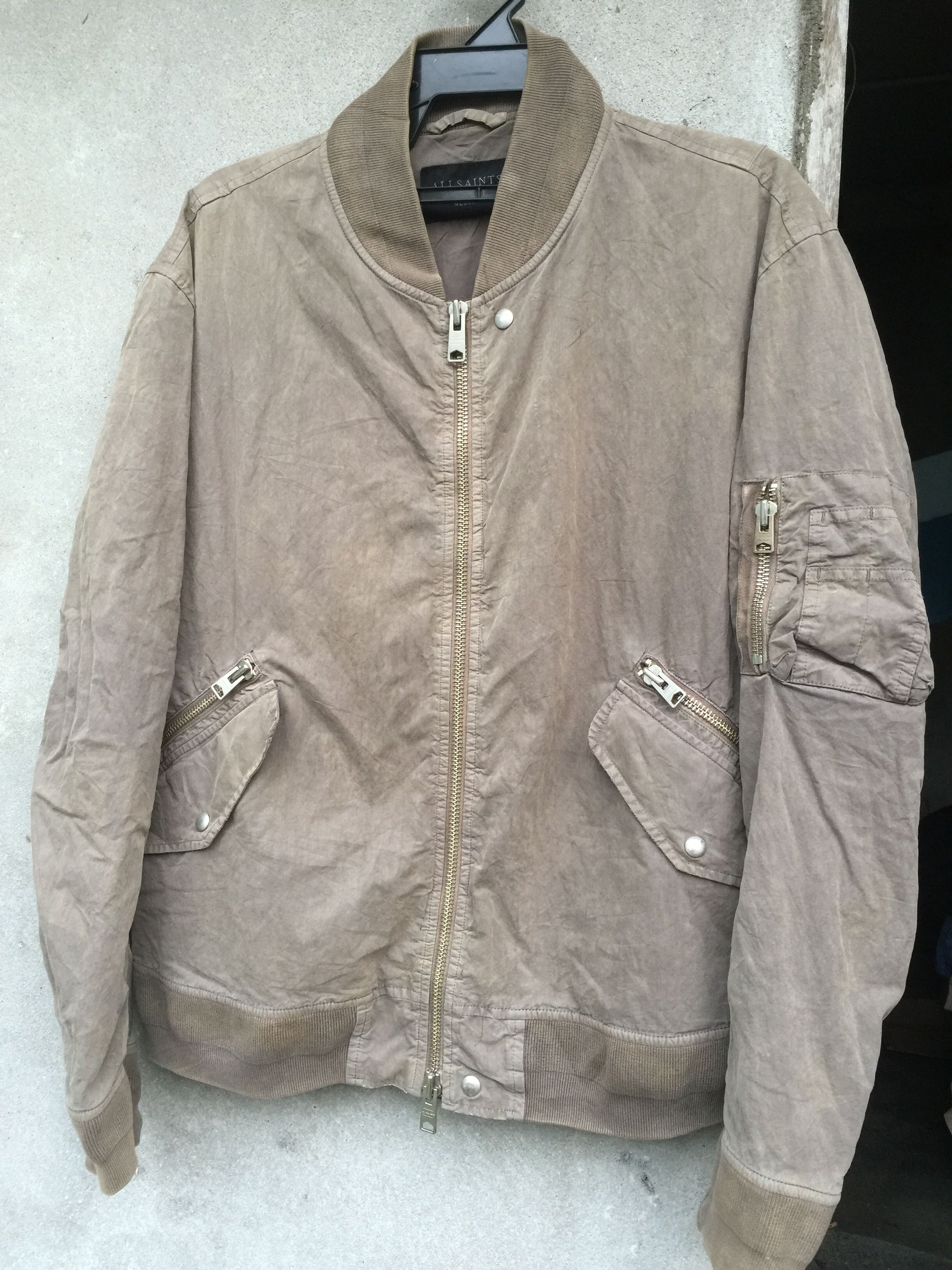 image of Archival Clothing x Bomber Jacket Allsaints Union Bomber Jacket in Grey, Men's (Size Medium)