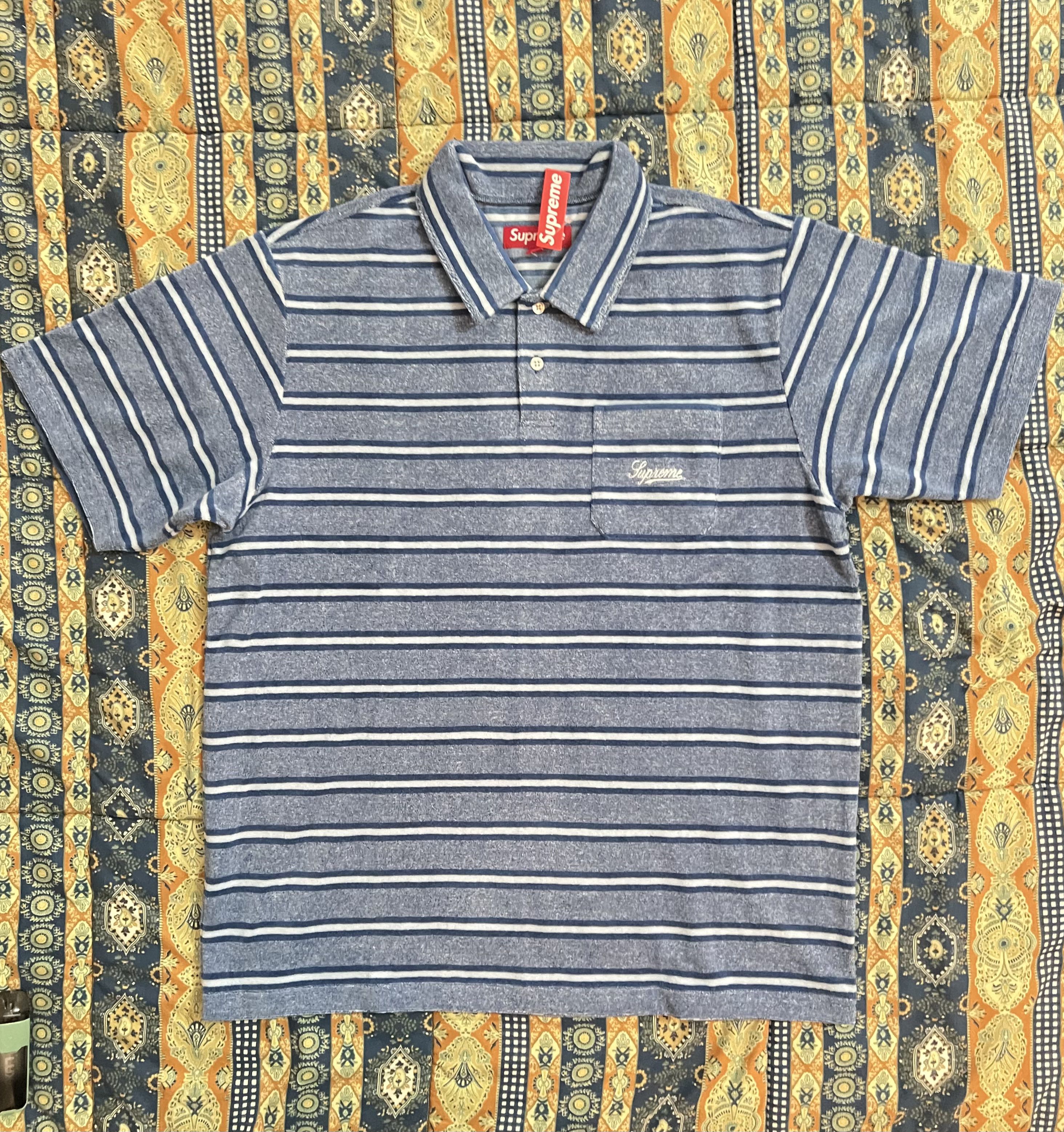 Supreme Supreme Stripe Terry S/S Polo Royal blue navy lines | Grailed