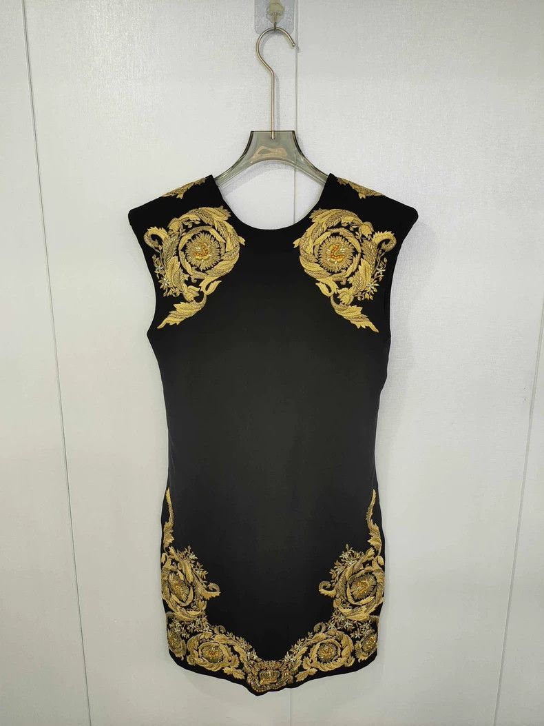 Versace Gold embroidered print design sleeveless dress