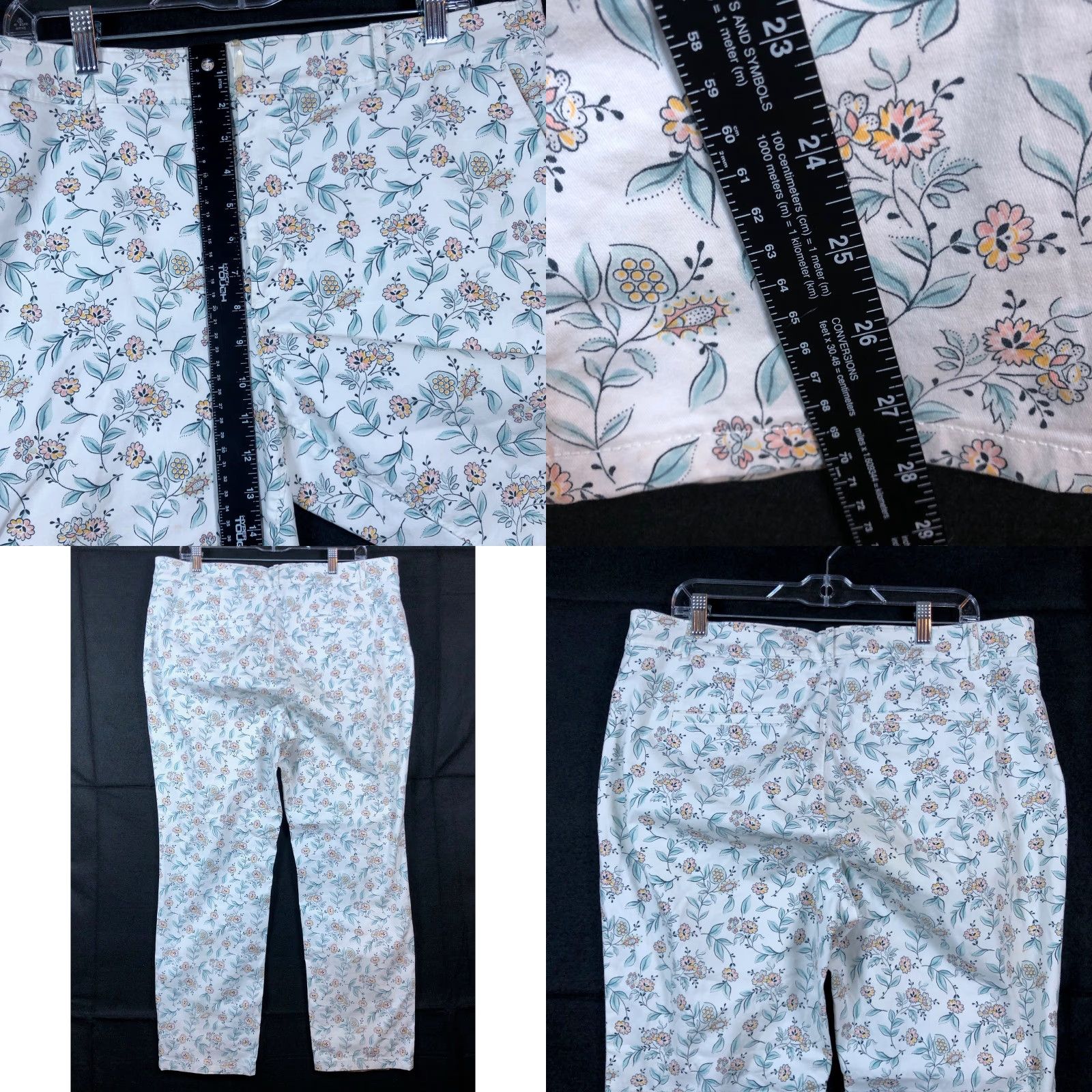Ann Taylor LOFT Womens Pants White Multicolored Floral High Rise Ankle Stretch 16 Pants Moderate Casual Workwear Mens? Size 38" / US 16 / IT 52 - 8 Thumbnail
