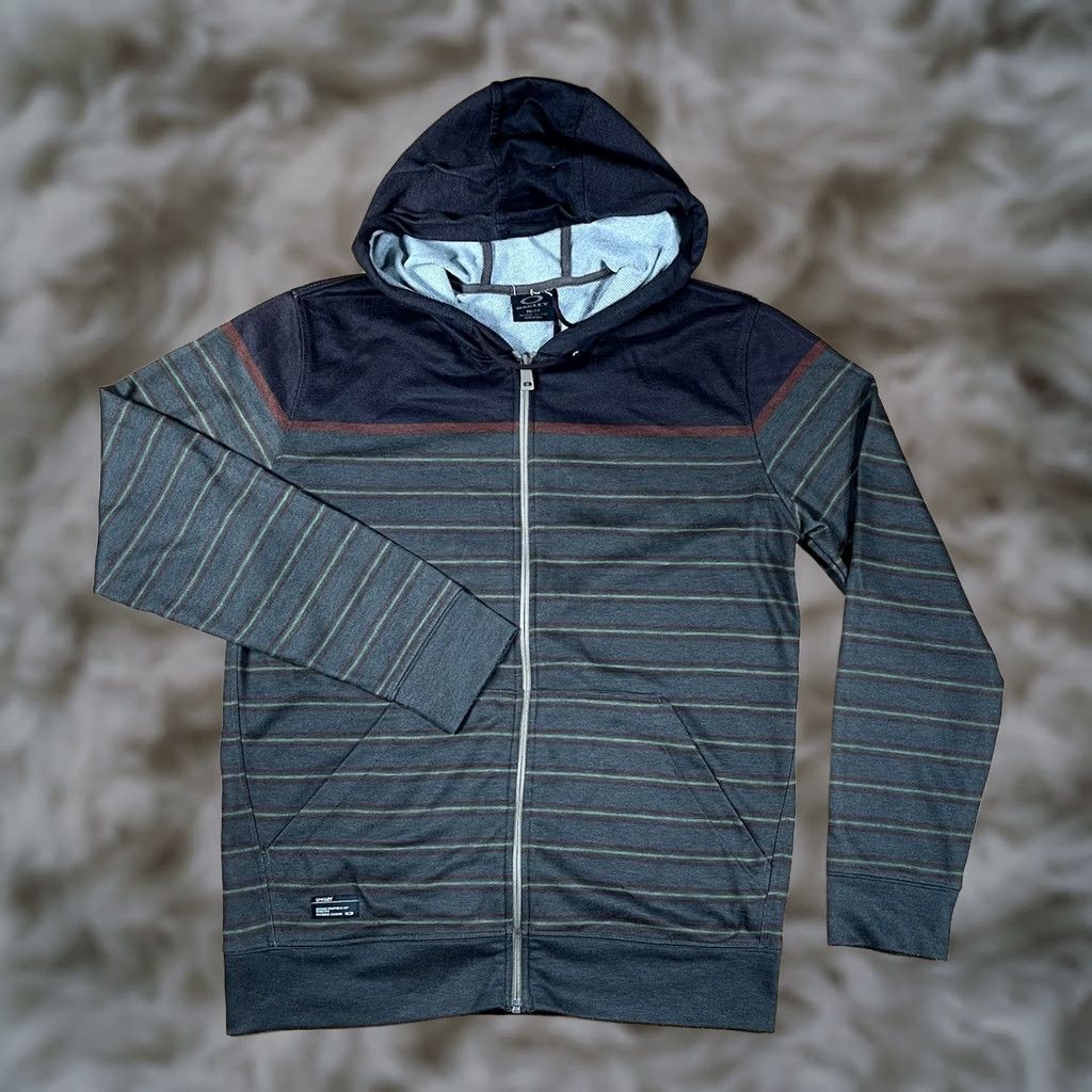 Oakley Oakley Full Zip Striped Hoodie Sweatshirt Mens Size M BrownBlack Polyester Size US M / EU 48-50 / 2 - 1 Thumbnail