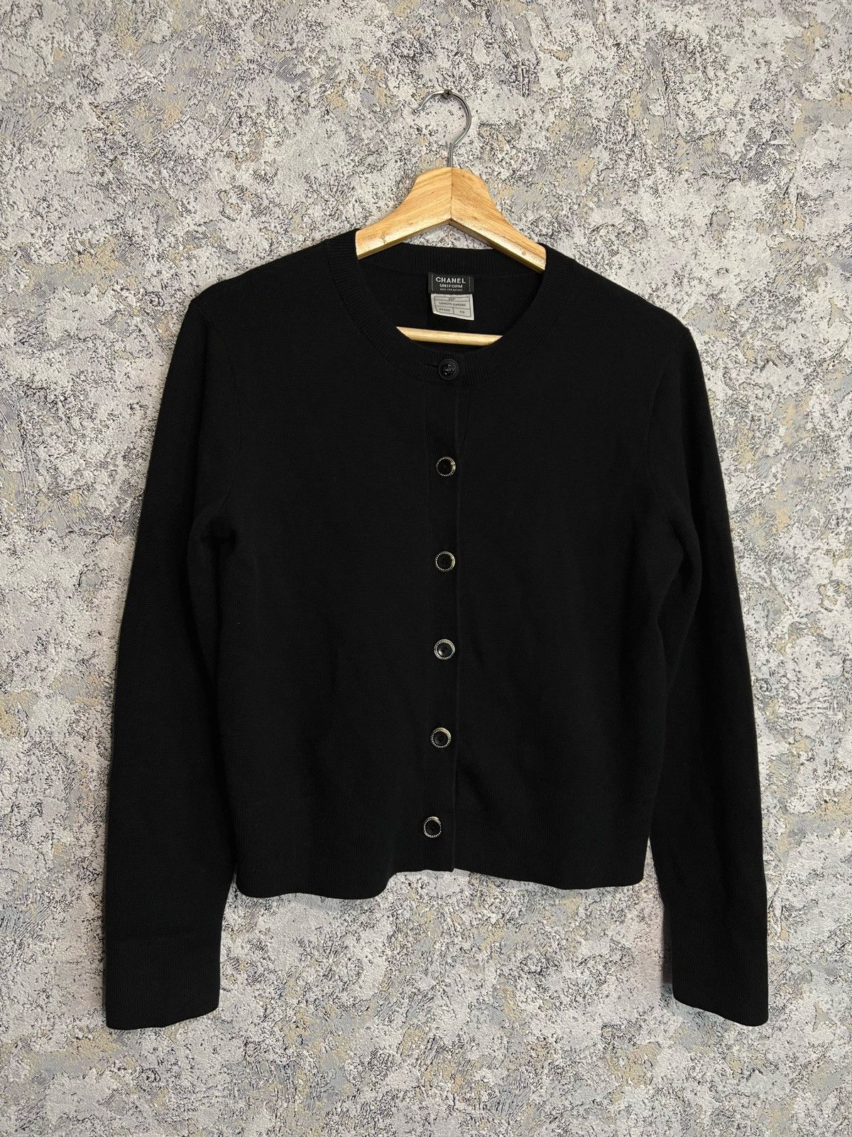 image of Chanel Uniform Vintage Cardigan Wool Button in Black, Women's (Size XS)