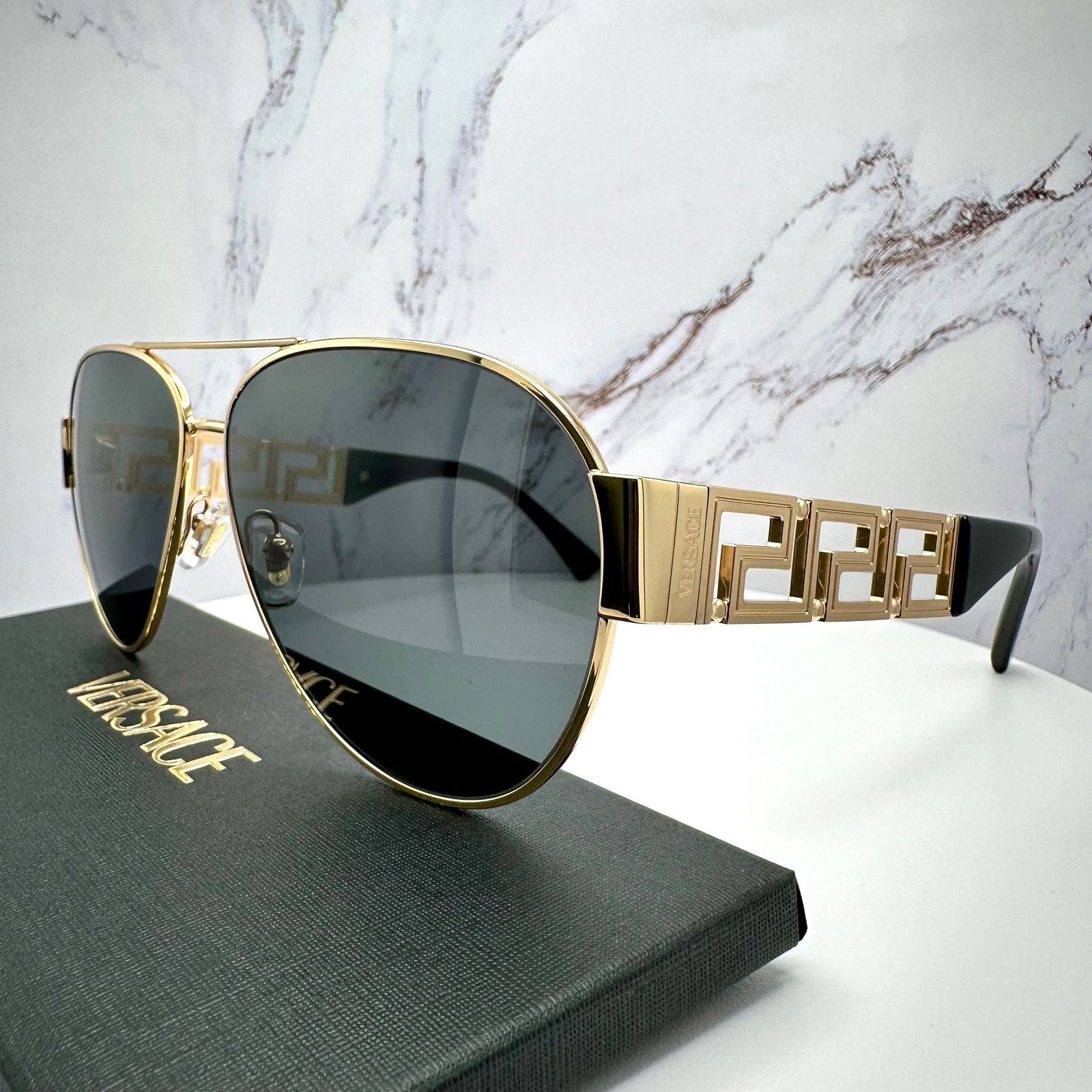Versace New VERSACE Sunglasses Gold Aviator Pilot Metal Greca Logo Size ONE SIZE - 9 Thumbnail