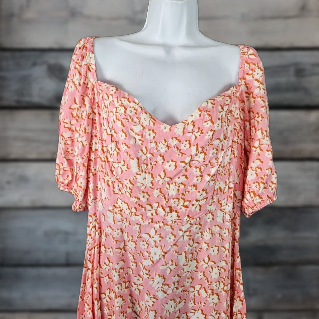 Vintage Eloquii Womens Dress Sz 14 Pink Cream Floral Tie Back Rayon 3/4 Sleeve Size XL / US 12-14 / IT 48-50 - 1 Thumbnail